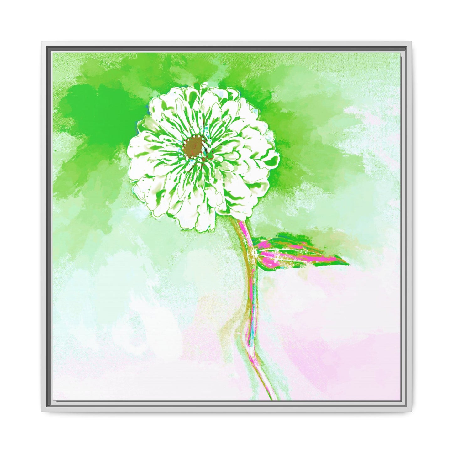 Zinnia Color Splash Matte Canvas Grass Green Framed