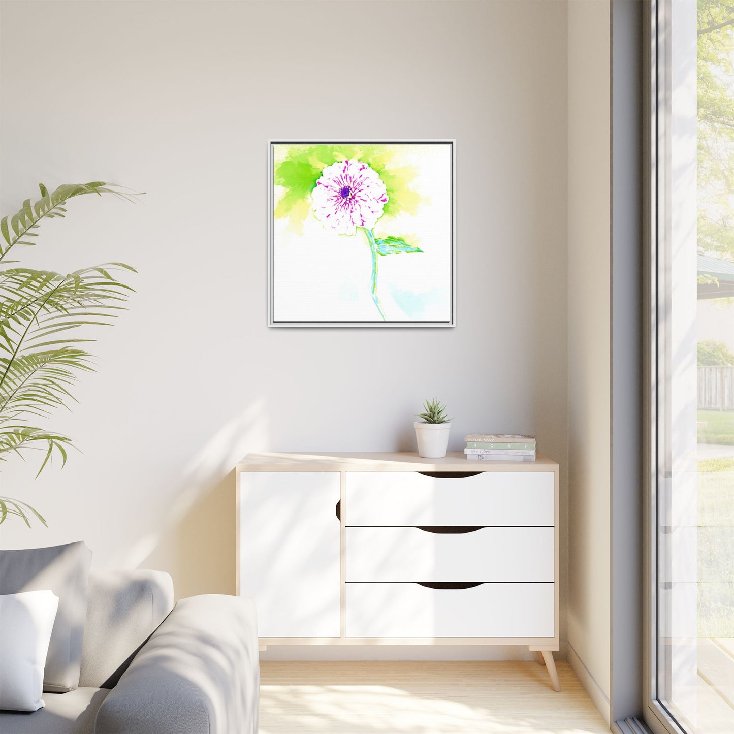 Zinnia Color Splash Matte Canvas Yellow Framed