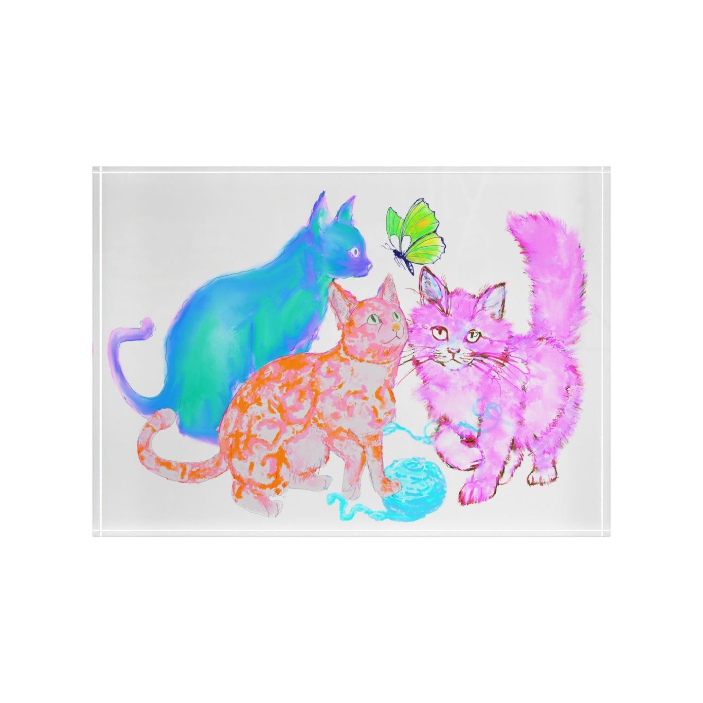 Colorful Cats & Dogs Acrylic Art Block Blue, Orange, and Pink