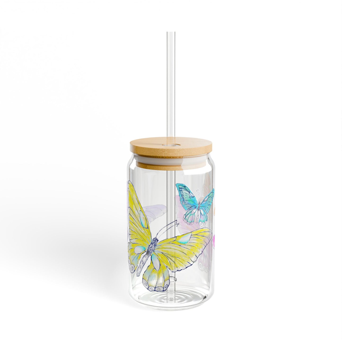 Butterfly Swing, Largest Butterfly is Yellow, Sipper Glass, 16oz, Choose With or Without lid