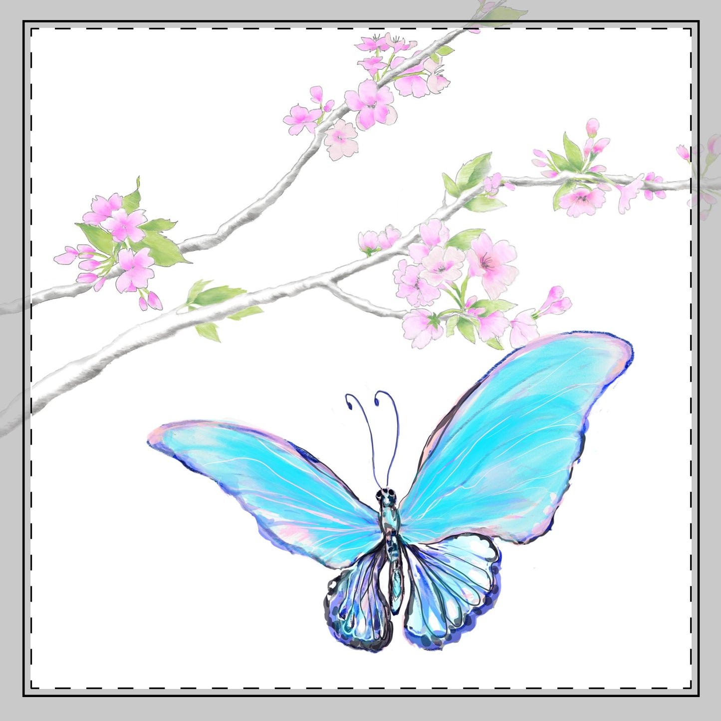 Butterfly Blossoms Glide Poly Twill Napkin in Aqua, Background Fabric Brighter White, #5