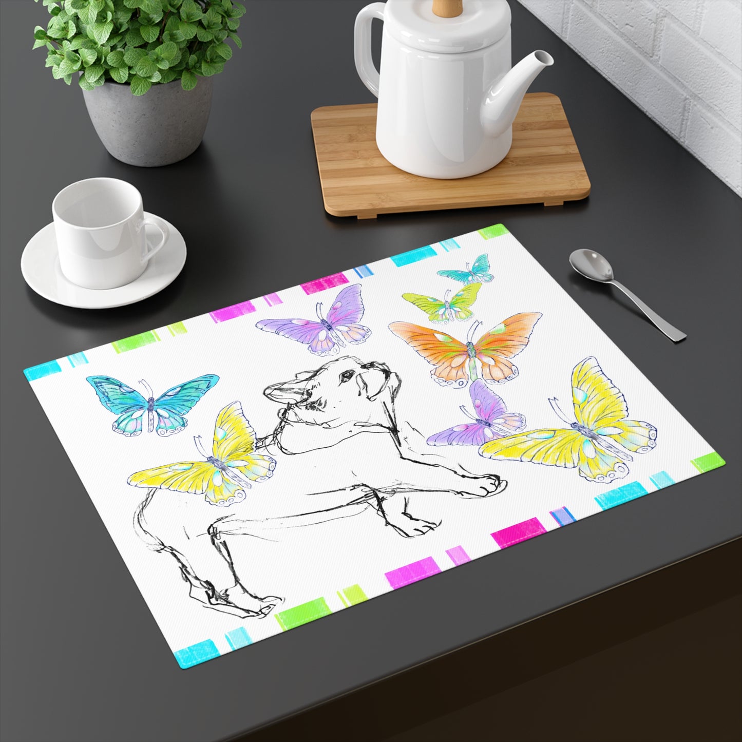 Dogi Butterfly Flutter Cotton Twill Placemat, Bulldog #4