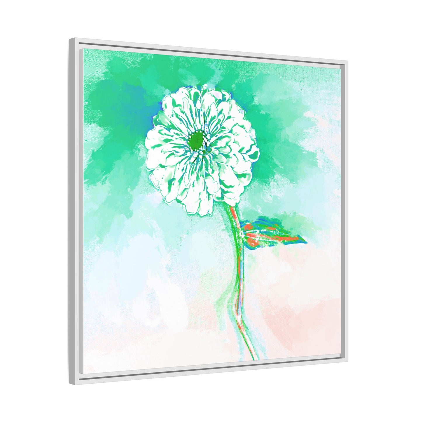 Zinnia Color Splash Matte Canvas Green Framed
