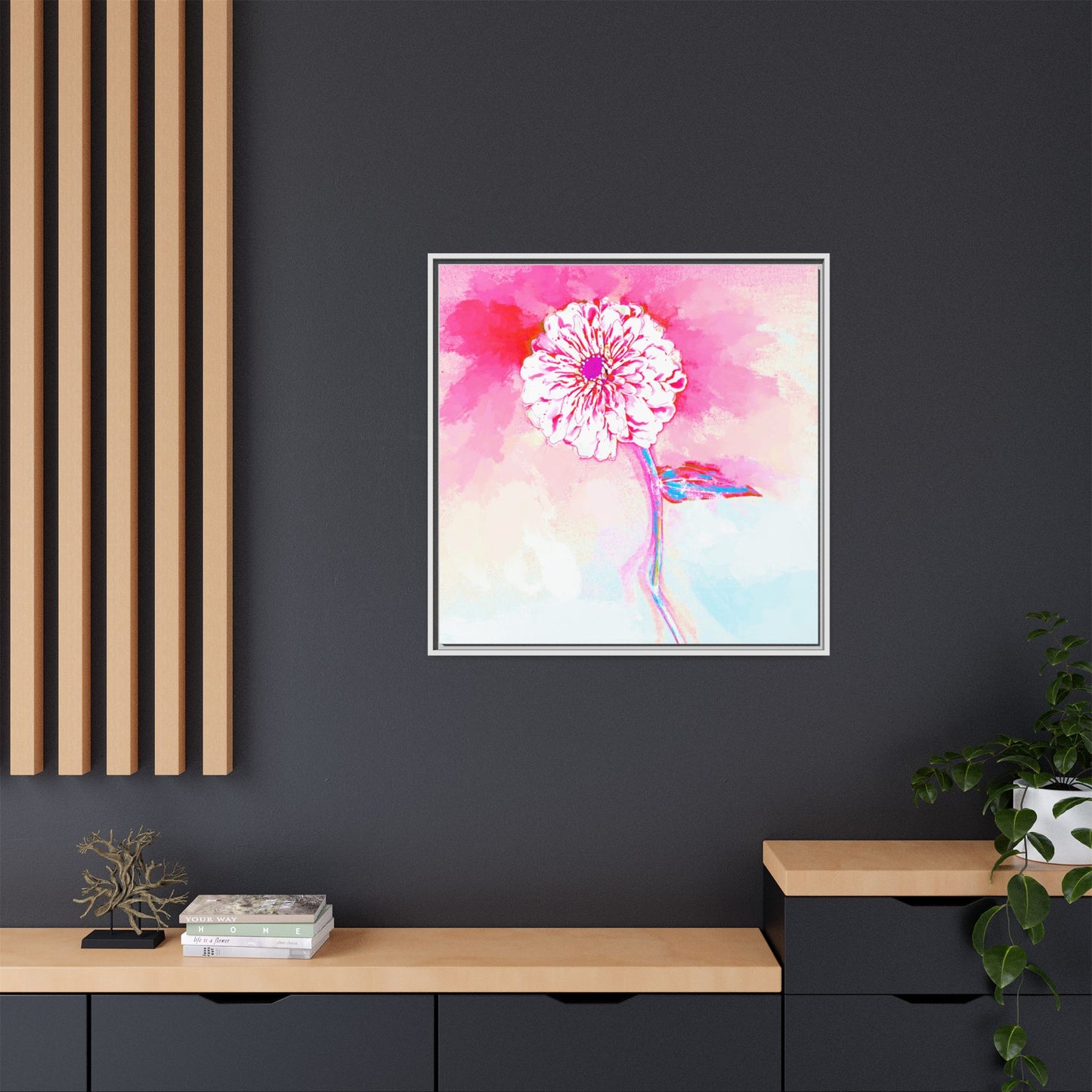 Zinnia Color Splash Matte Canvas Pink Framed
