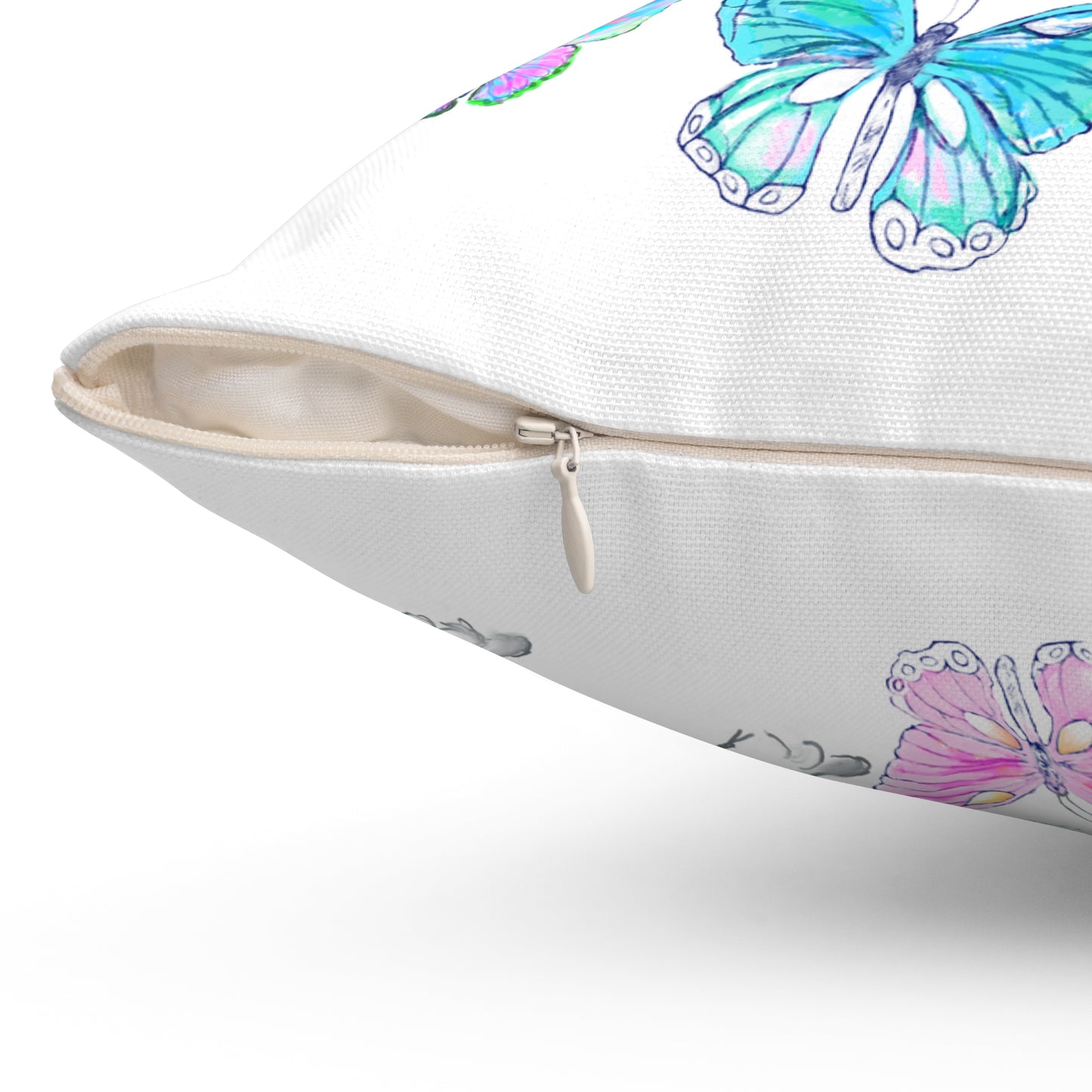 Dogi Butterfly Flutter Spun Polyester Square Pillow. Multi-Color Butterflies, Dalmatian