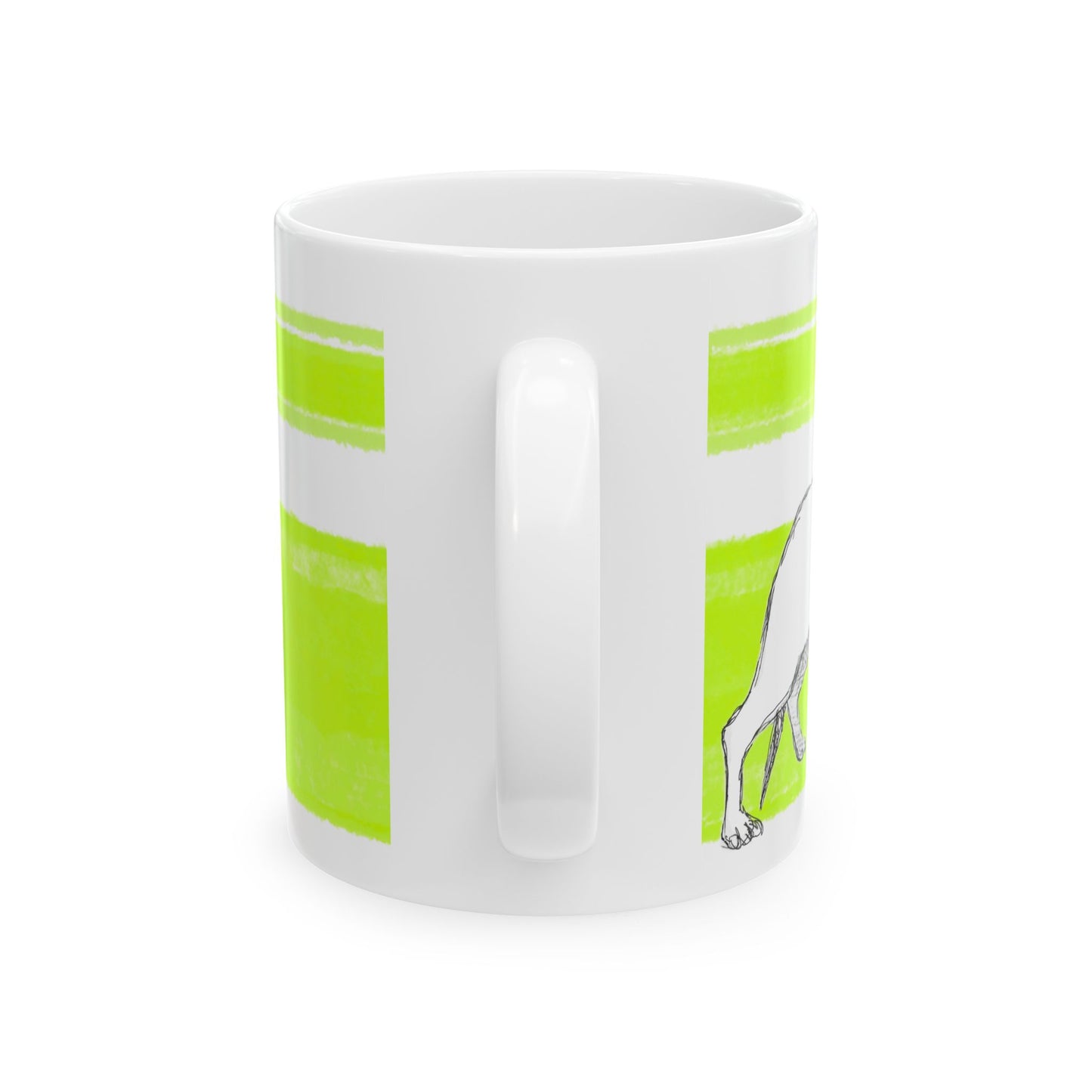 Mega Stripe Dogi Butterfly Flutter Ceramic Mug, (11oz), Lime Dachshund