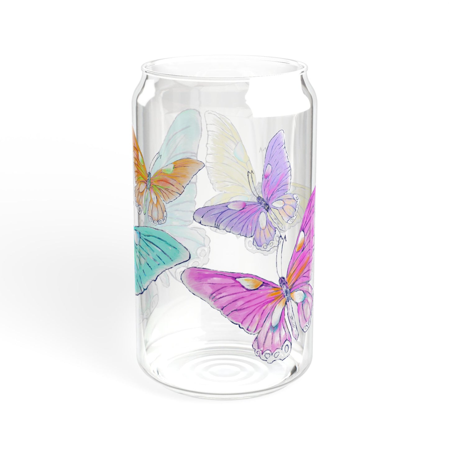 Butterfly Swing, Largest Butterfly is Aqua, Sipper Glass, 16oz, Choose With or Without lid
