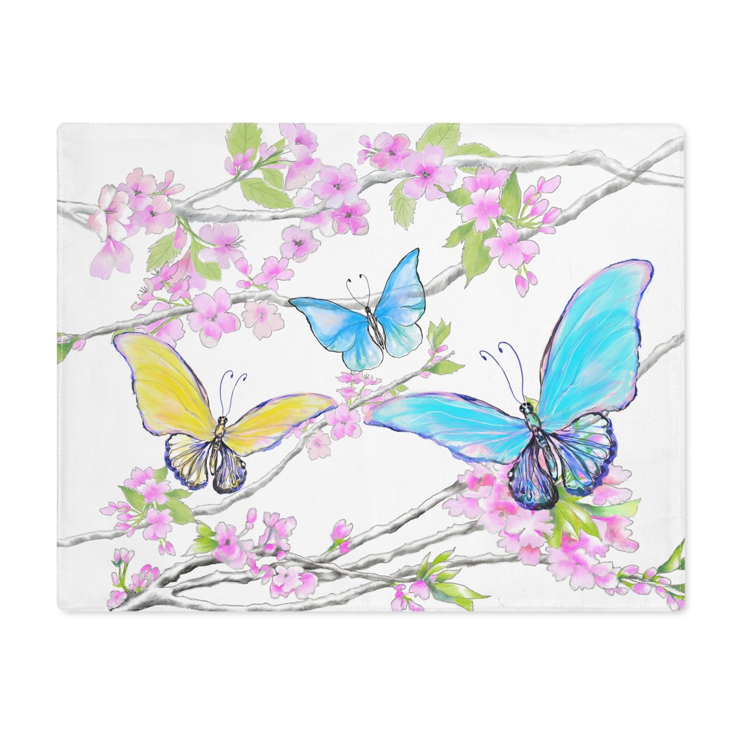 Butterfly Blossom Whirl Cotton Placemat, 1pc Blue, Background fabric creamier white, #1