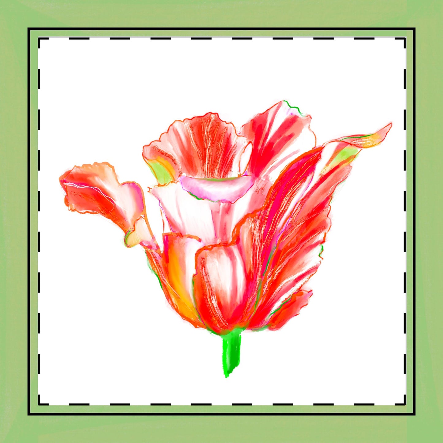 Tulip Love Poly Twill Napkin Spring Green border