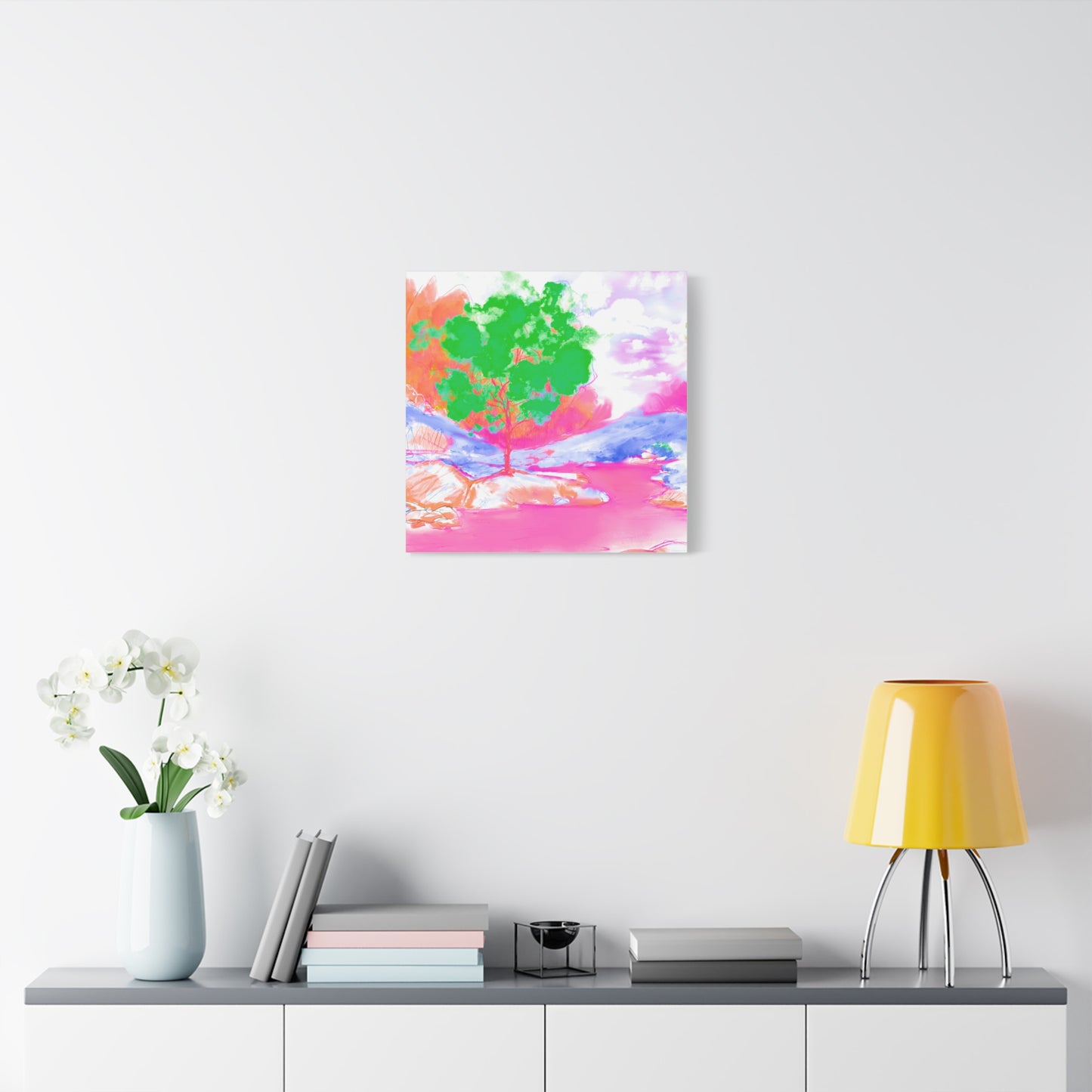 Joyful Landscape Matte Canvas, Stretched, 1.25" Med Green, Raspberry, Orange