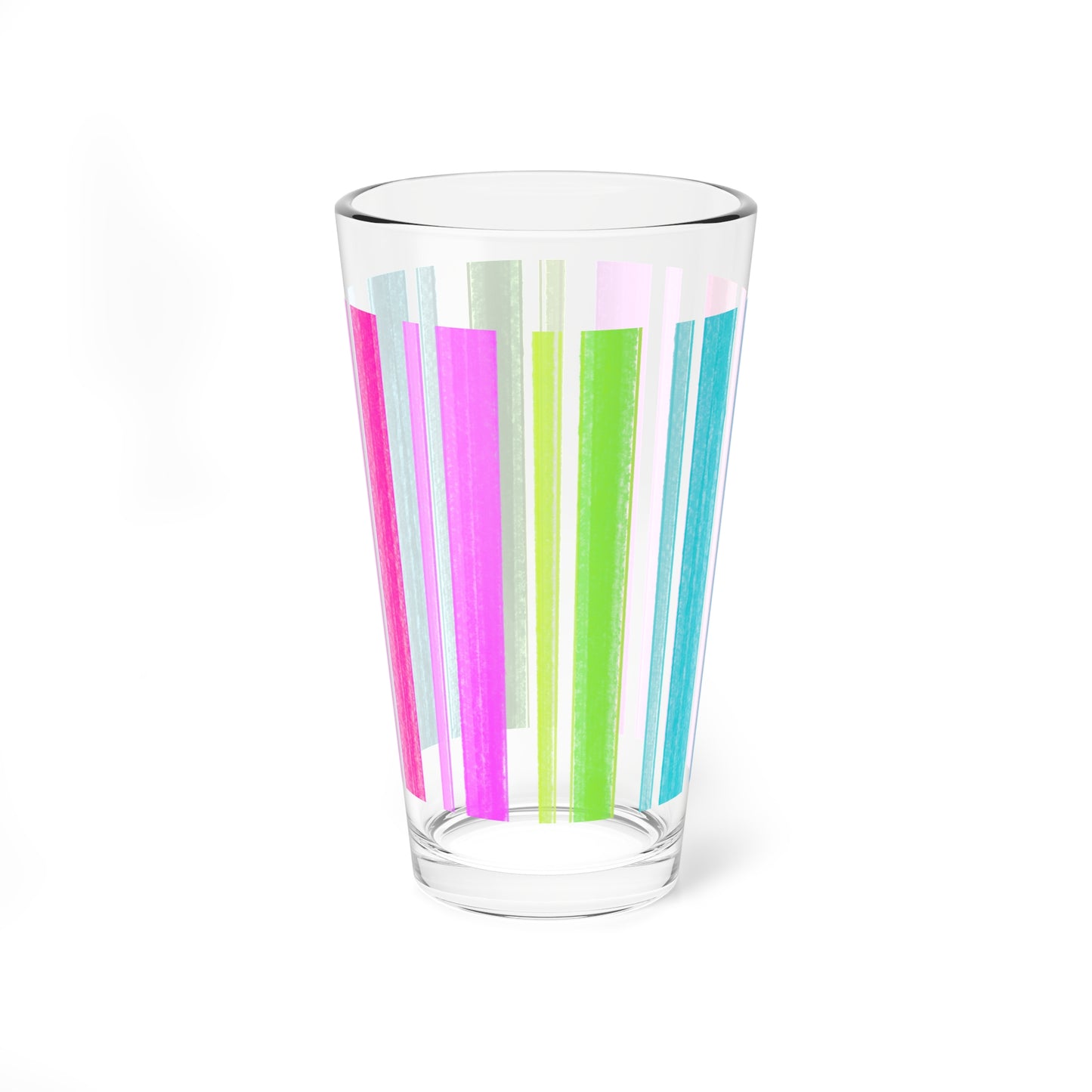 Mixing Glass, 16oz Pink & Green & Aqua Watercolor Stripes