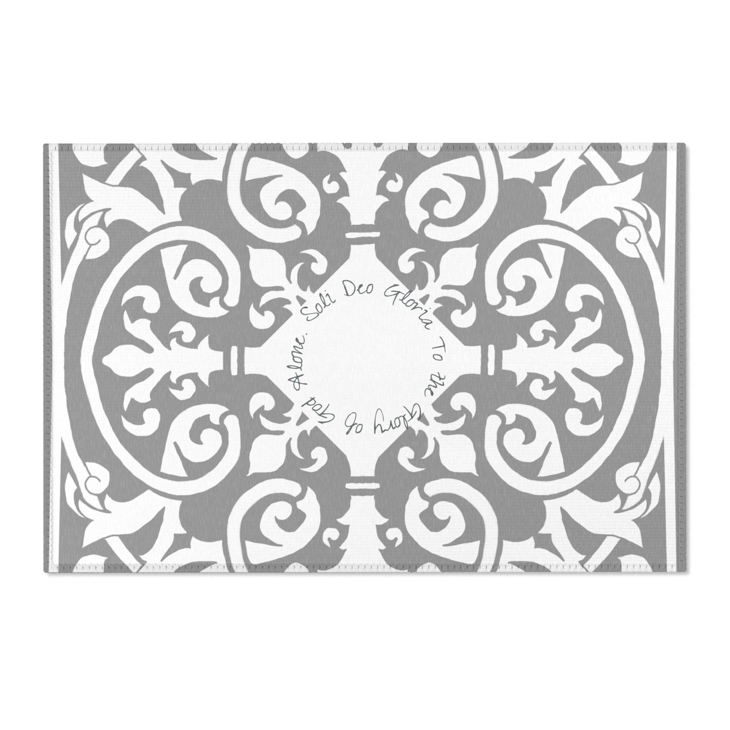 Scrollwork Indoor/Outdoor Rug Gray " Soli Deo Gloria..."