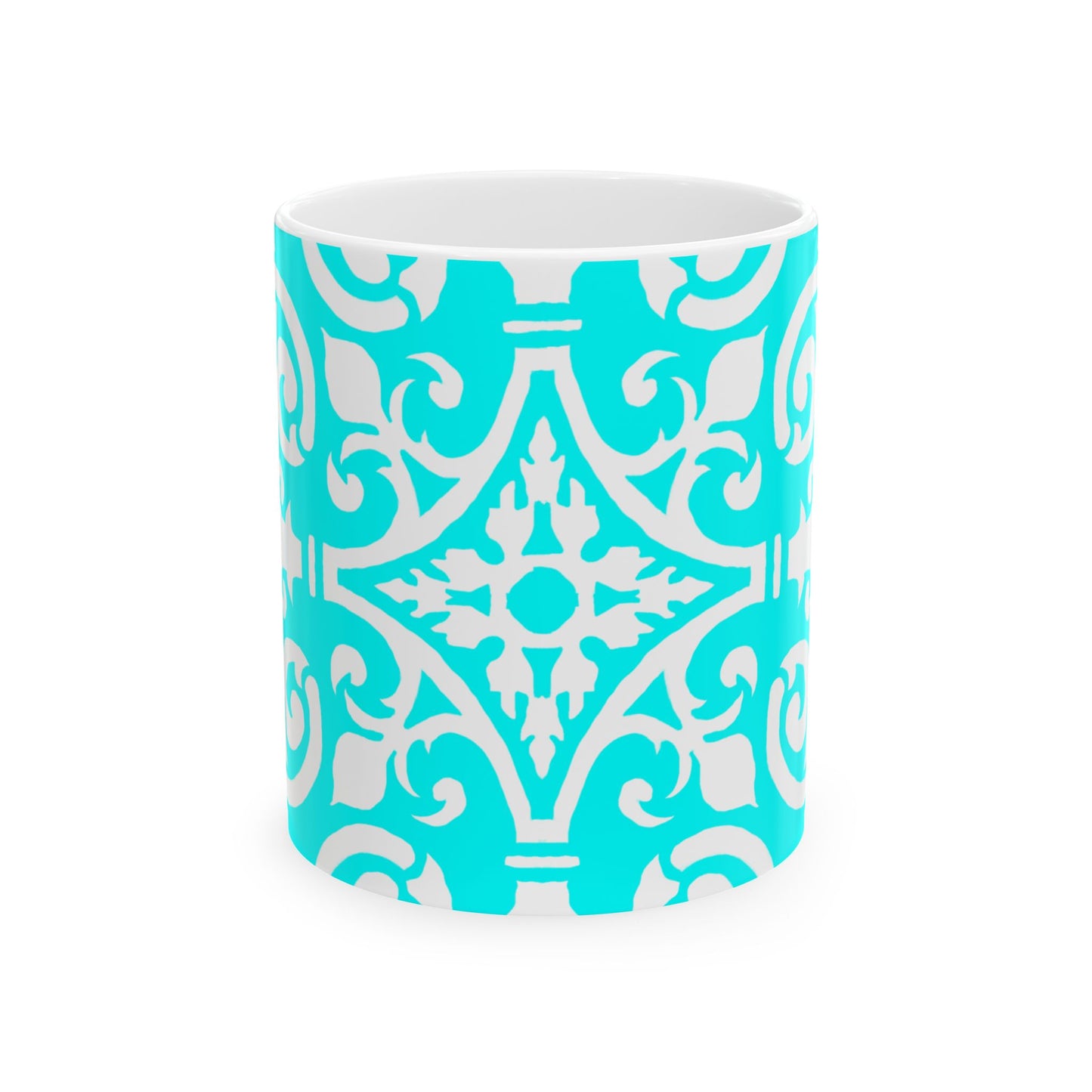 Scrollwork Ceramic Mug Aqua