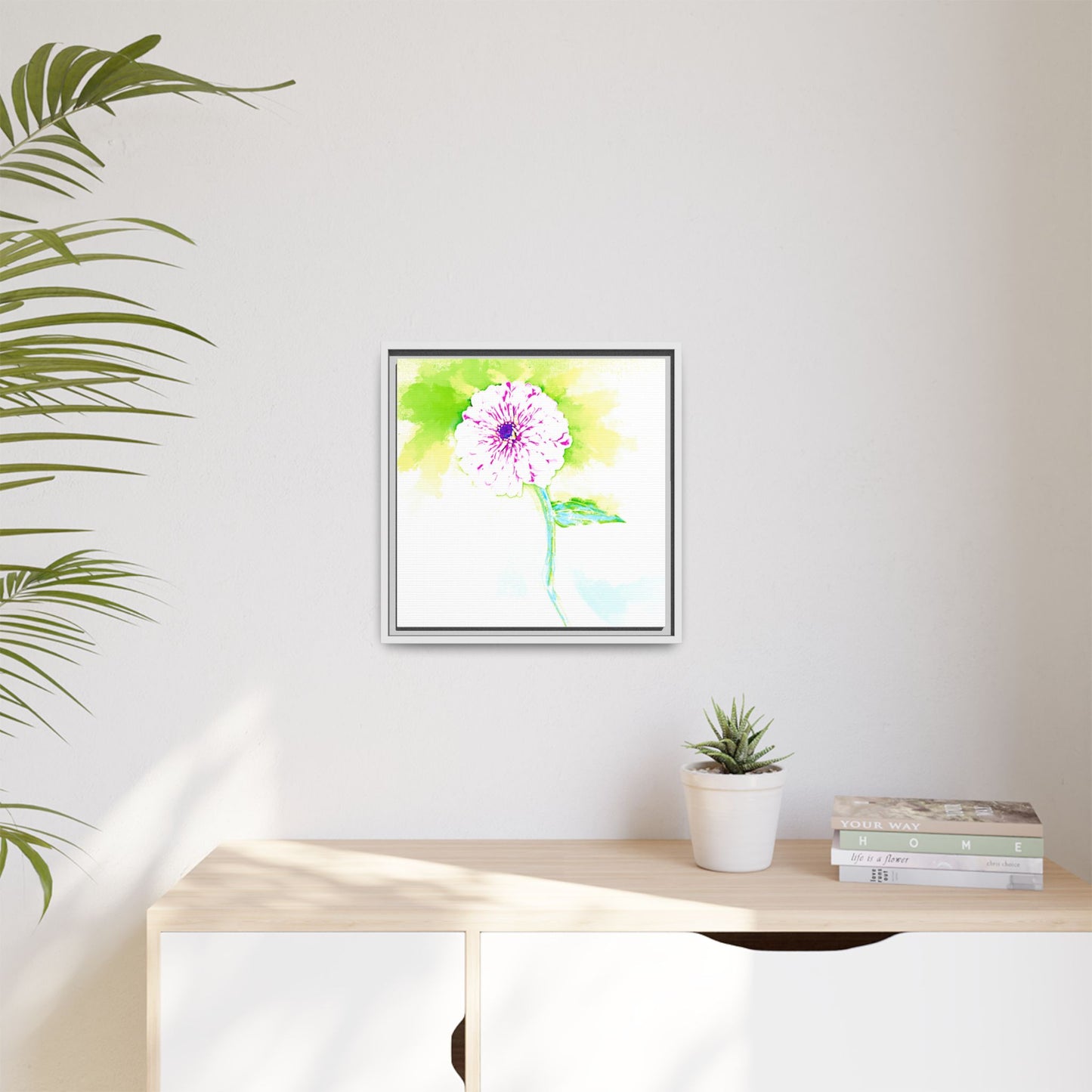 Zinnia Color Splash Matte Canvas Yellow Framed