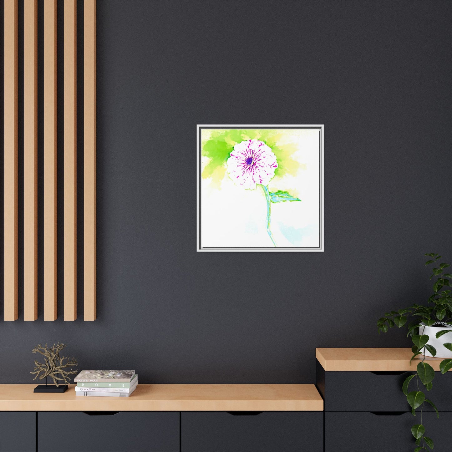 Zinnia Color Splash Matte Canvas Yellow Framed