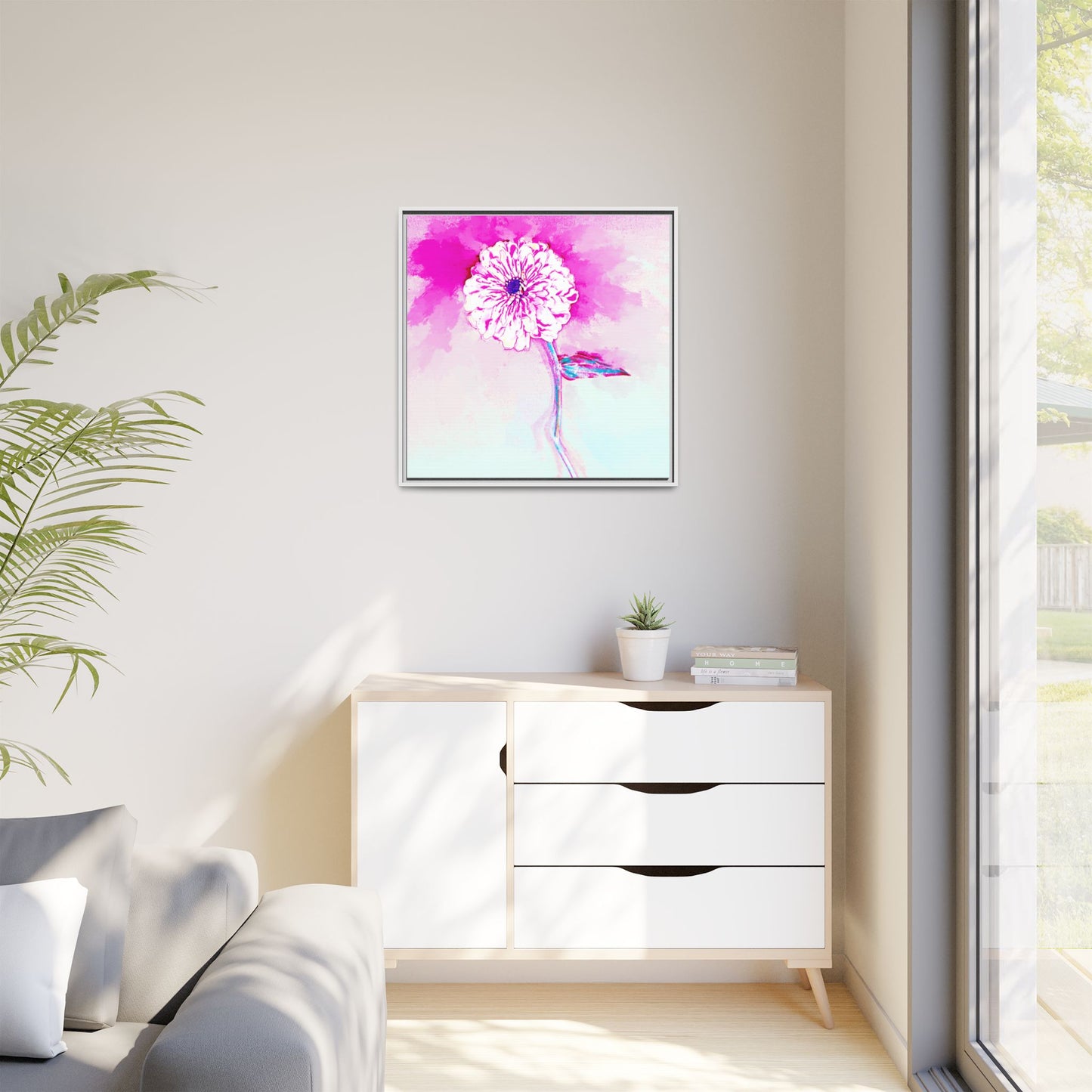 Zinnia Color Splash Matte Canvas Bright Raspberry Framed