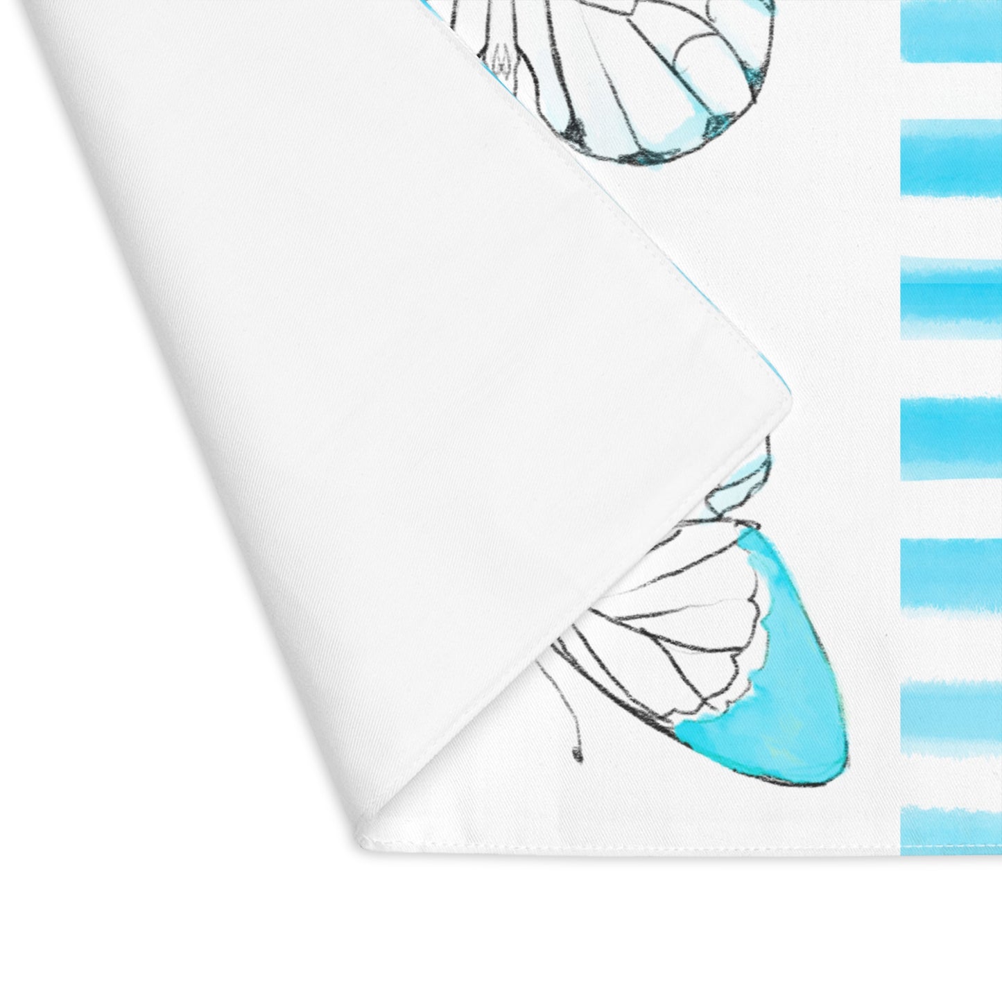 Butterfly Chroma Stripe Placemat, 1pc, Aqua, Cotton, ( Fabric Background Creamy White)
