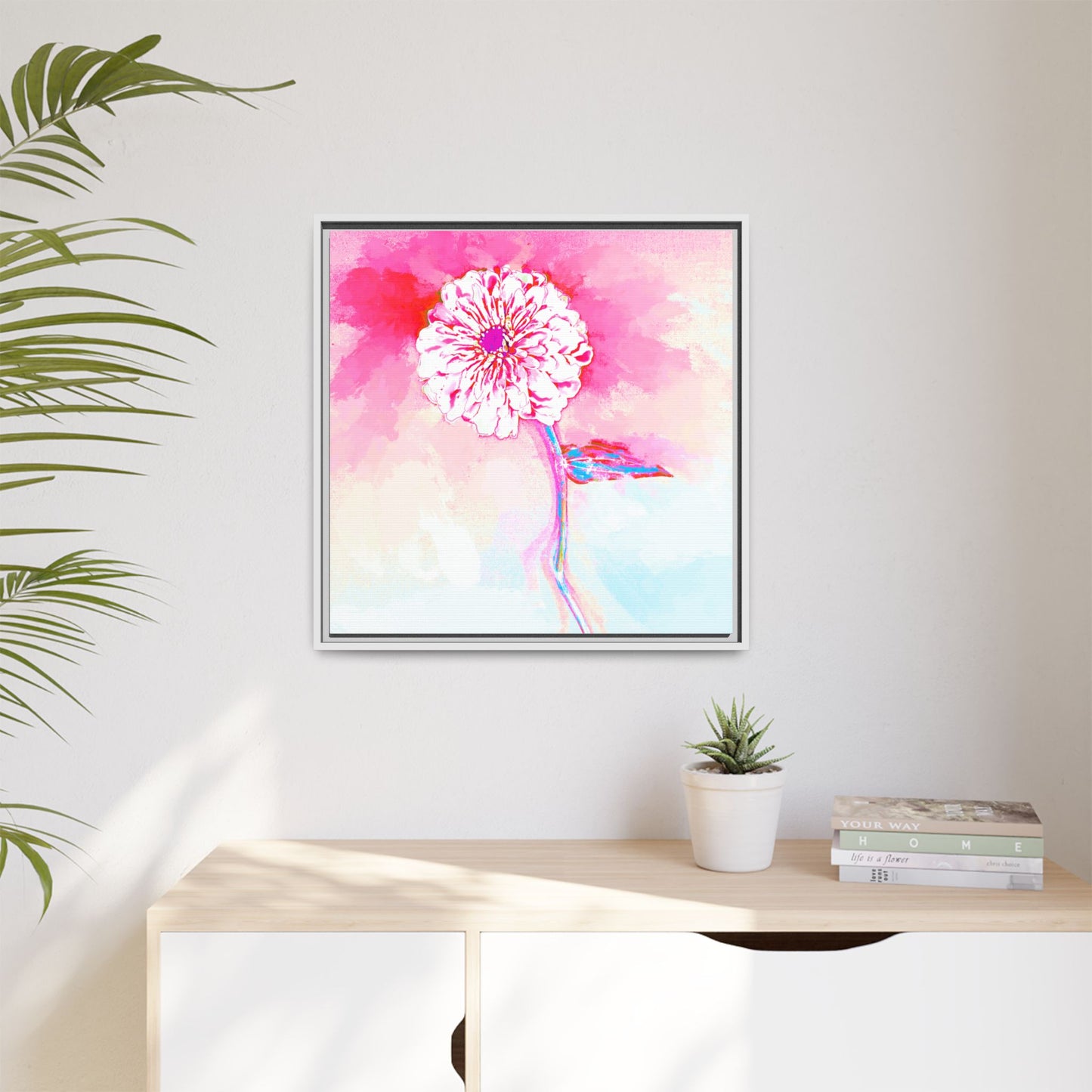 Zinnia Color Splash Matte Canvas Pink Framed