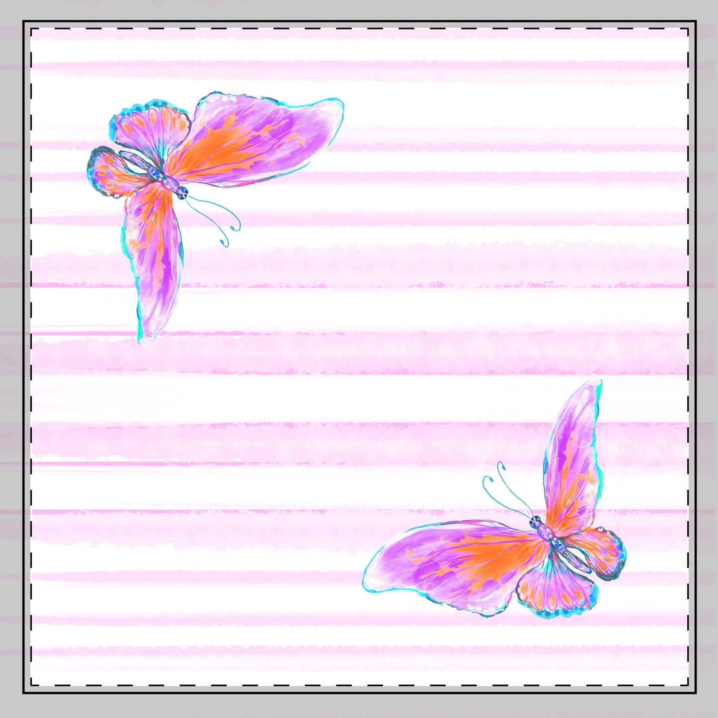 Butterfly Blossom Whirl Cotton Twill Napkin, Lavender/Orange, Fabric Background Creamy White,#6
