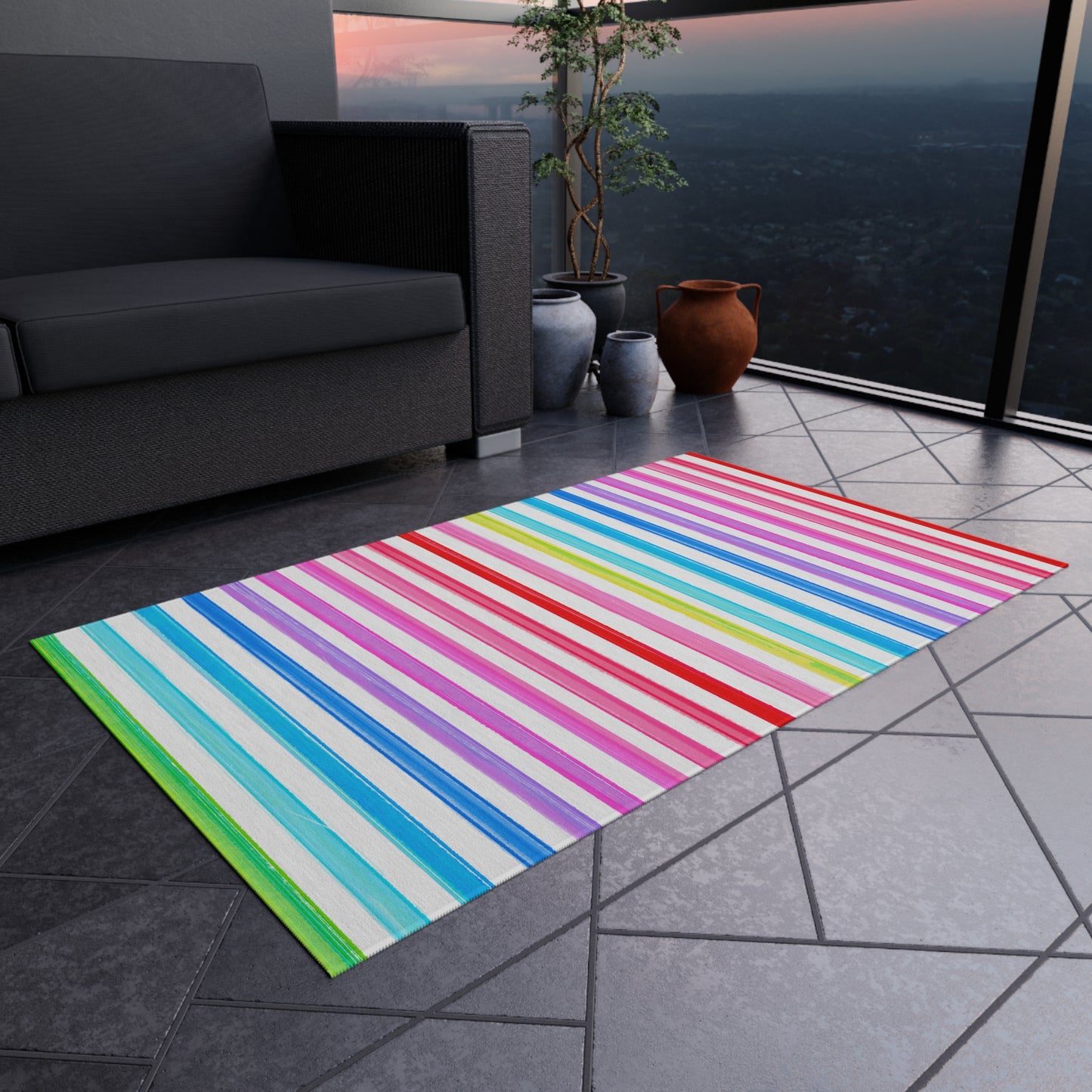 Indoor/Outdoor Rugs Magic of Watercolor Whimsy Stripes