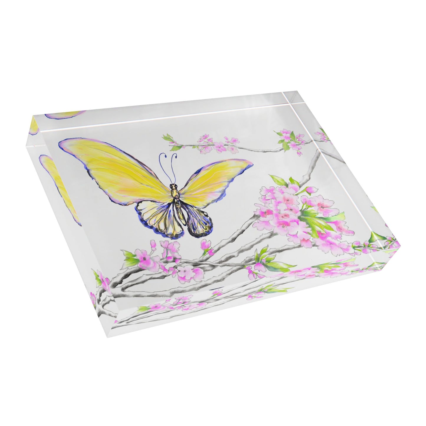 Blossom Whirl Acrylic Block Yellow