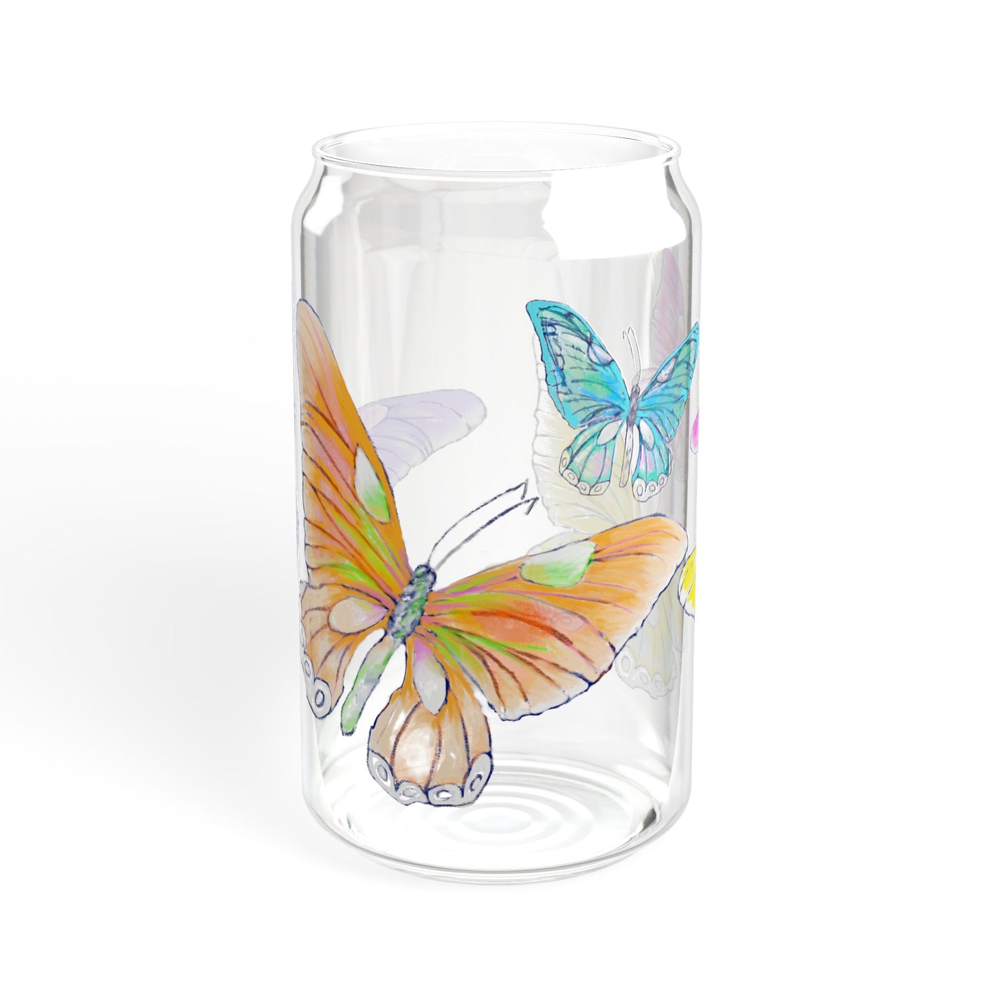 Butterfly Swing ,Largest Butterfly is Orange 16oz. Sipper Glass, Choose With or Without lid