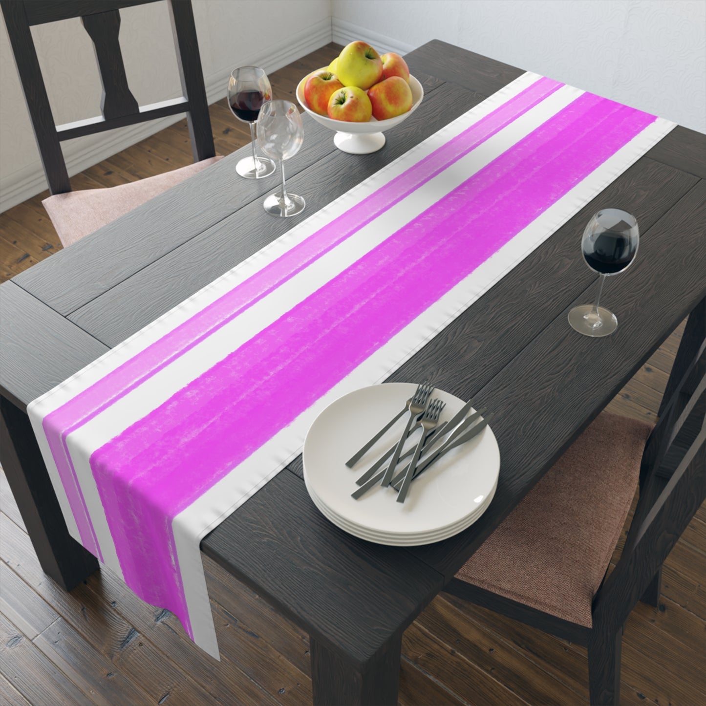 Mega Stripe Table Runner (Cotton Creamy white , Poly Bright White) Bright Pink