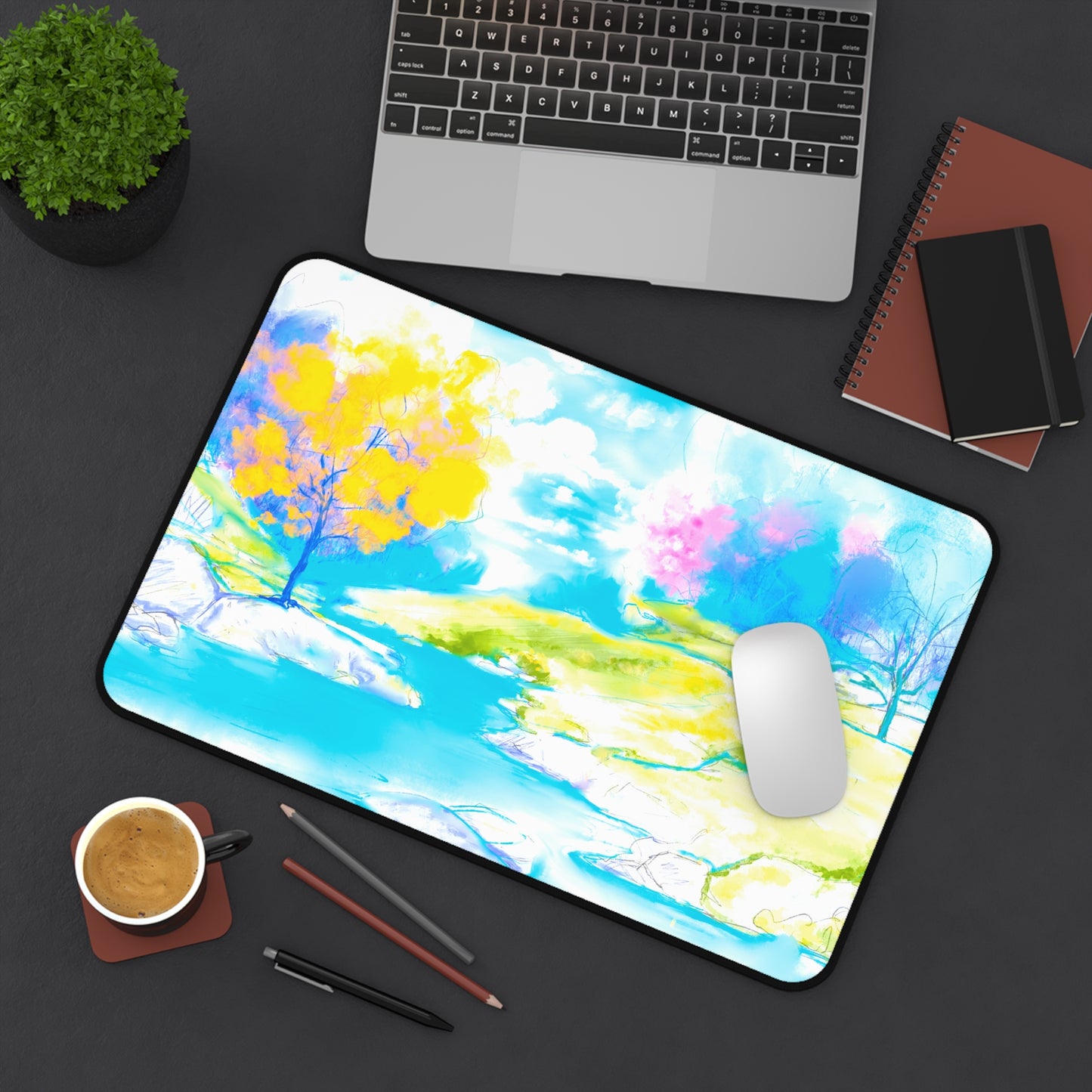 Joyful Landscapes Desk Mat, Yellow and Blue