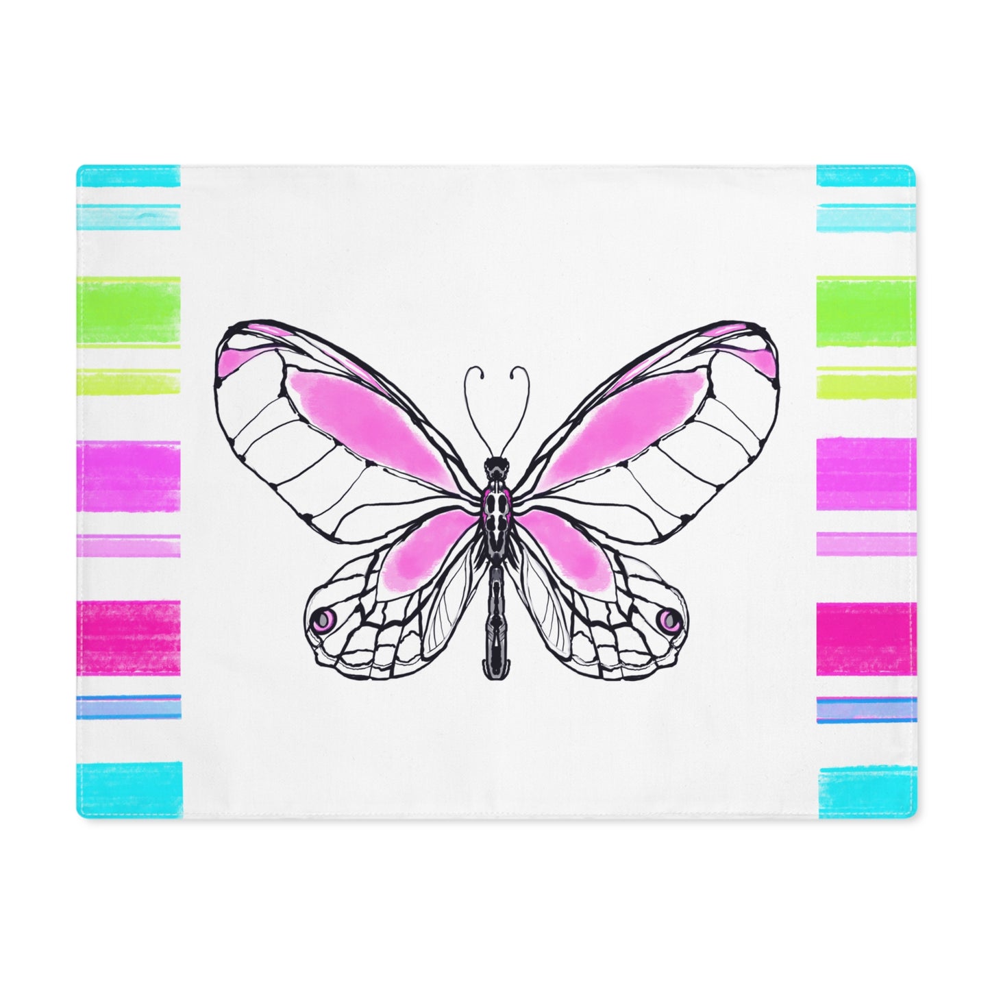Butterfly Flutterstripe Placemat in Pink with Multi-color Stripe Border (1 pc) cotton
