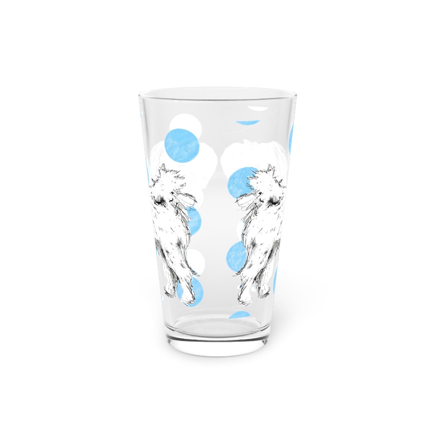 Dogi Fun and Polka Dots Pint Glass in Aqua, Shih Tzu, 16oz
