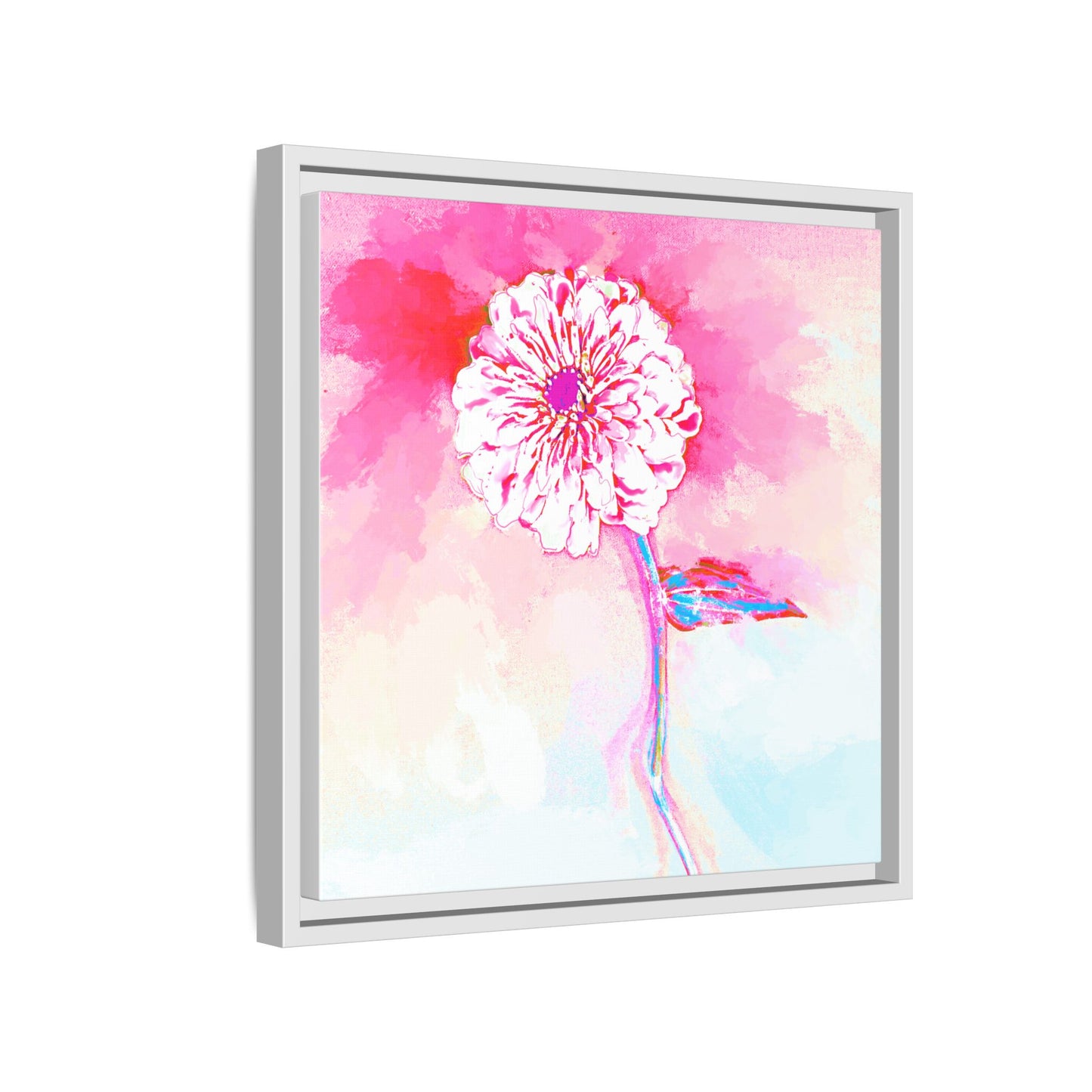 Zinnia Color Splash Matte Canvas Pink Framed