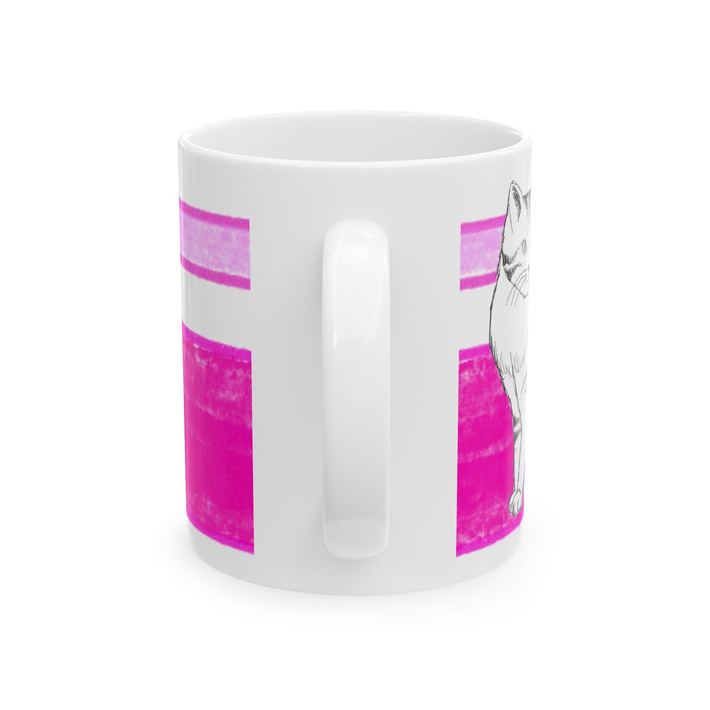 Mega Stripe Kitty Butterfly Flutter Ceramic Mug Raspberry Pink