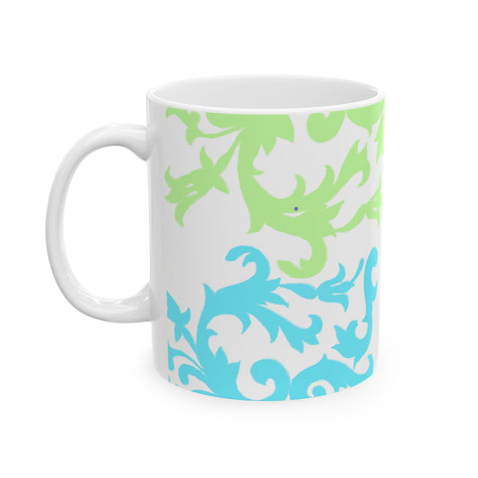 Scrollwork Ceramic Mug Green Aqua
