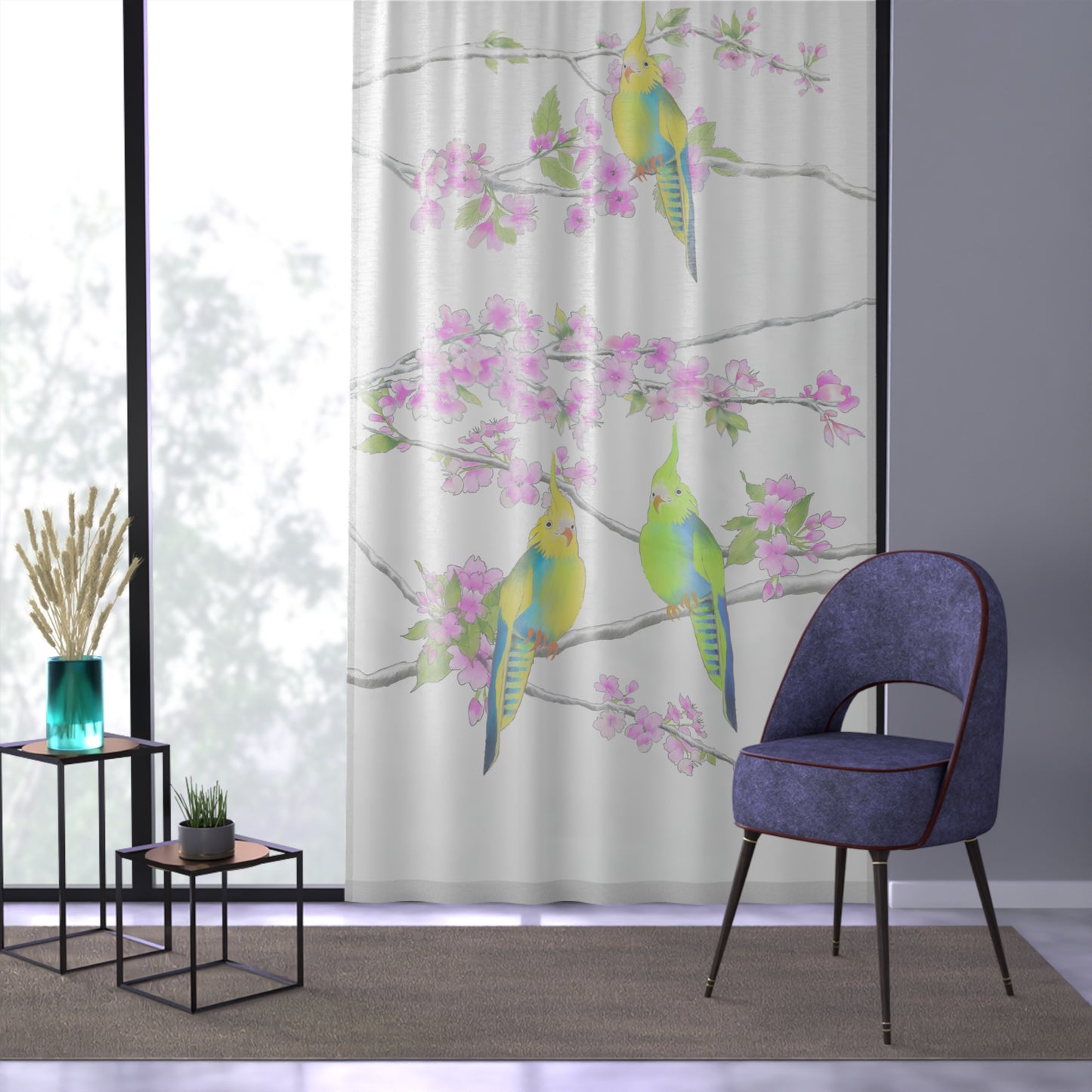 Window Treatments Sheer Curtain E Cherry Blossoms & Jolly Birds