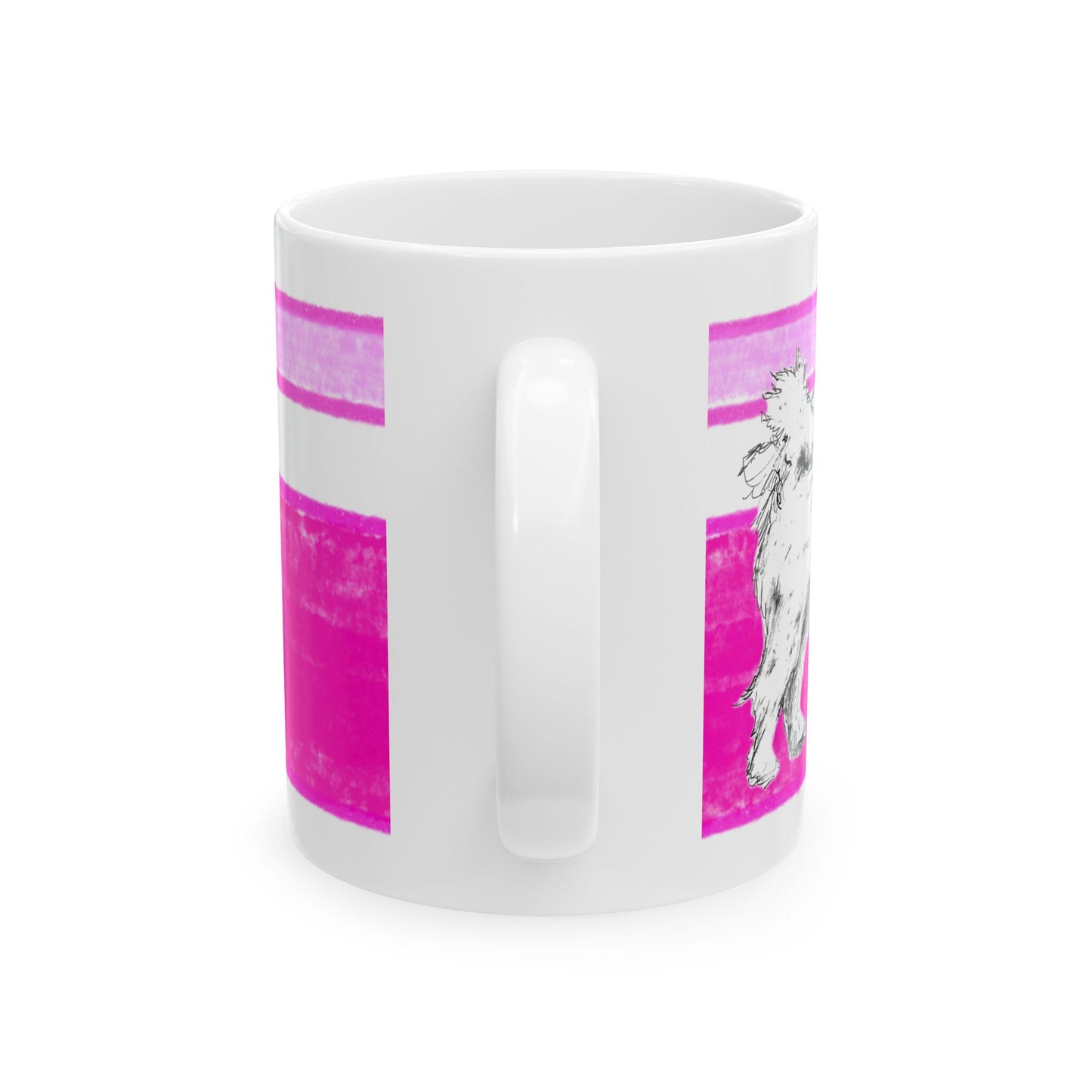 Mega Stripe Dogi Butterfly Flutter Ceramic Mug, (11oz, 15oz),  Raspberry Pink Shih Tzu