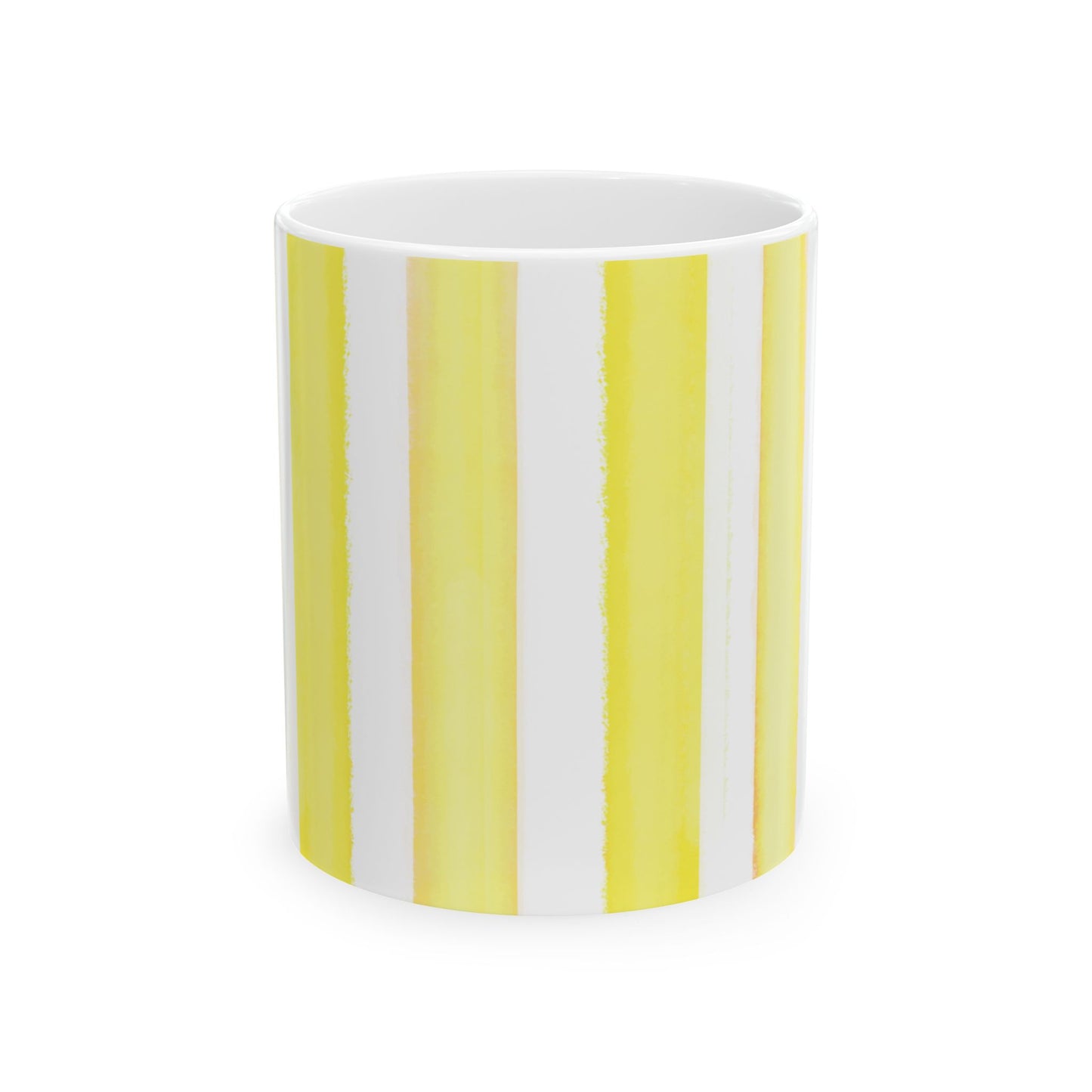 Watercolor Stripe Ceramic Mug in Yellow, 11oz
