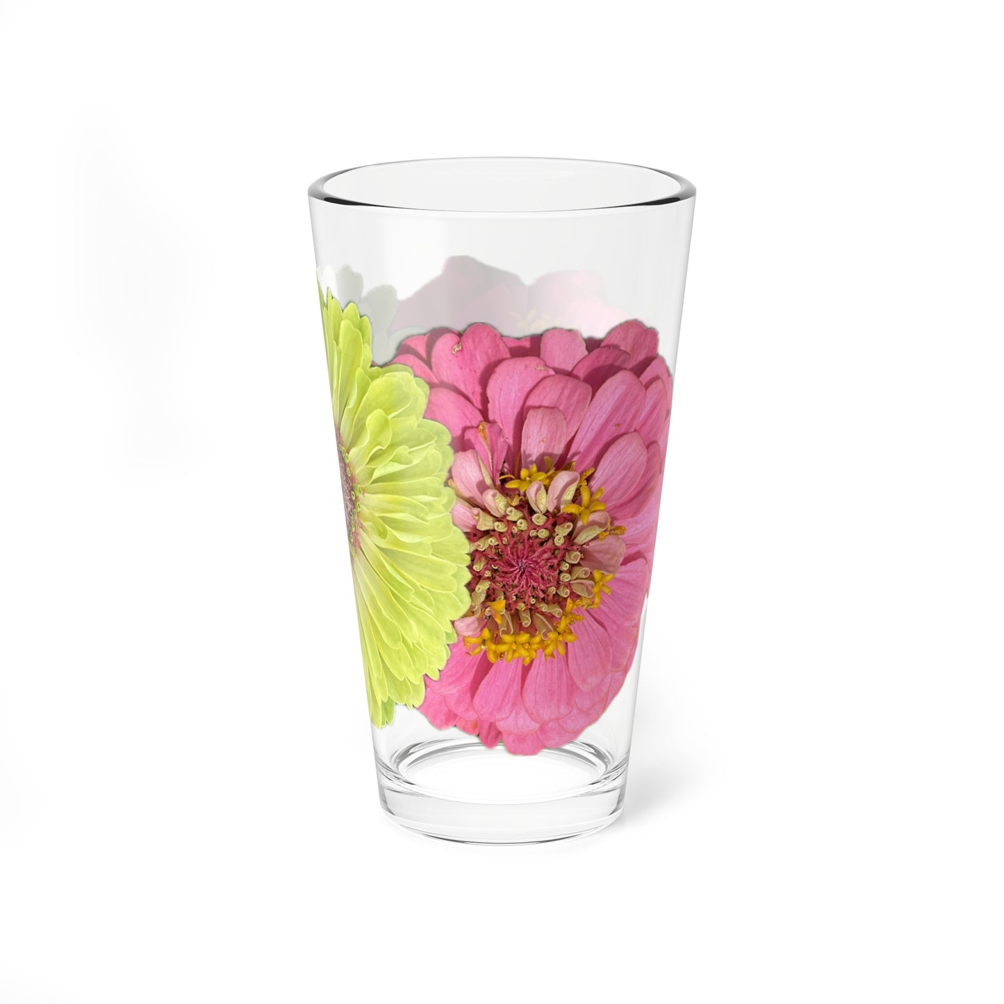 Zinnia Pint Glass Yellow Pink