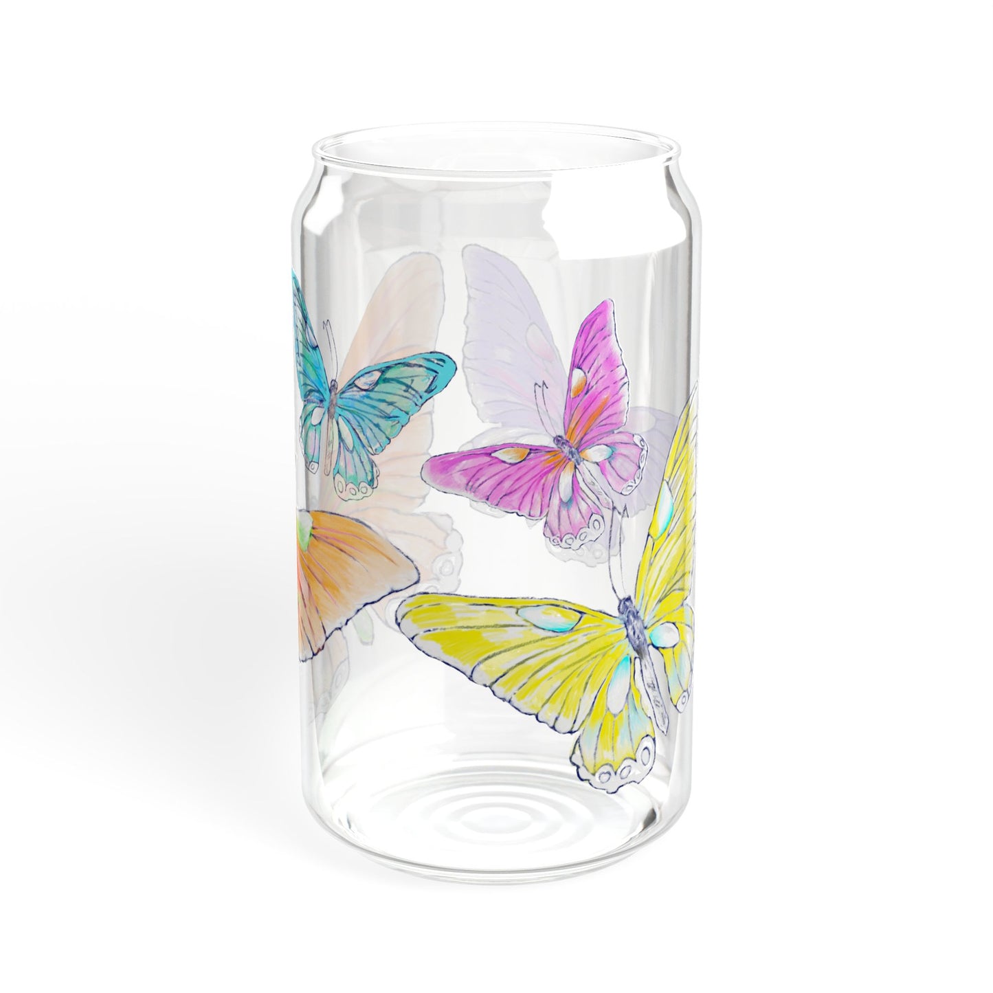 Butterfly Swing ,Largest Butterfly is Orange 16oz. Sipper Glass, Choose With or Without lid