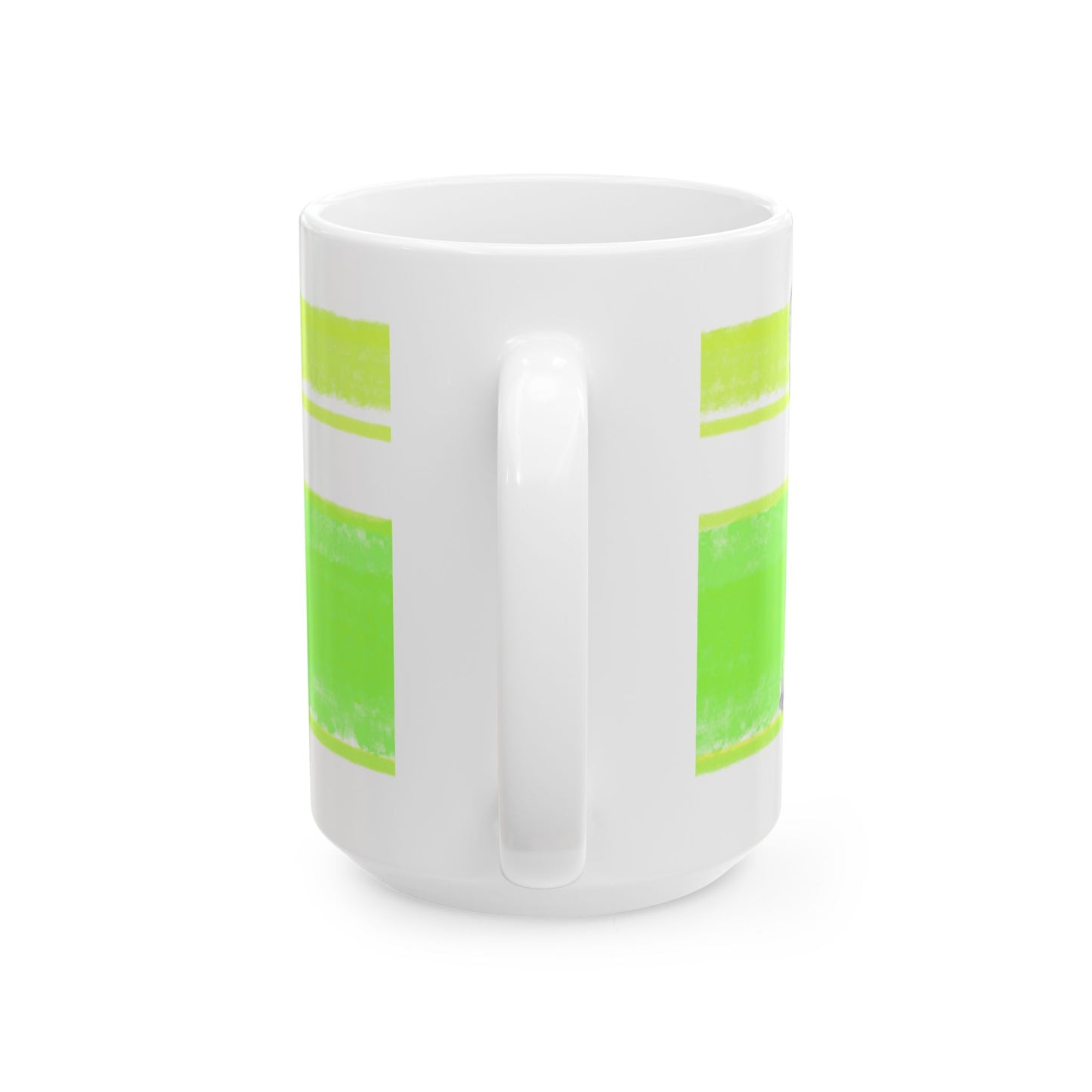 Mega Stripe Dogi Butterfly Flutter Ceramic Mug, (11oz, 15oz) Yellow Green Chihuahua