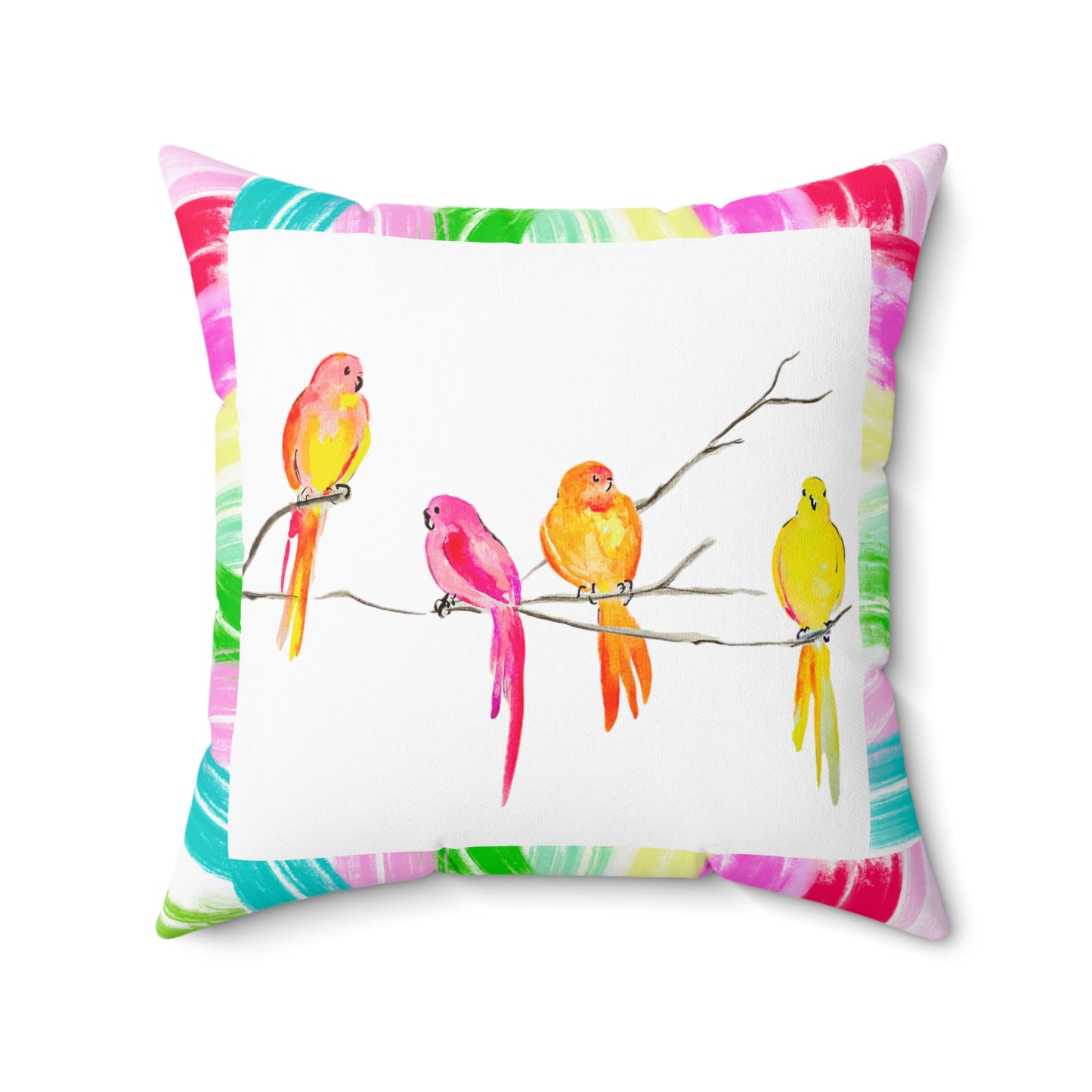 Mega Dot Polyester Square Pillow Birds