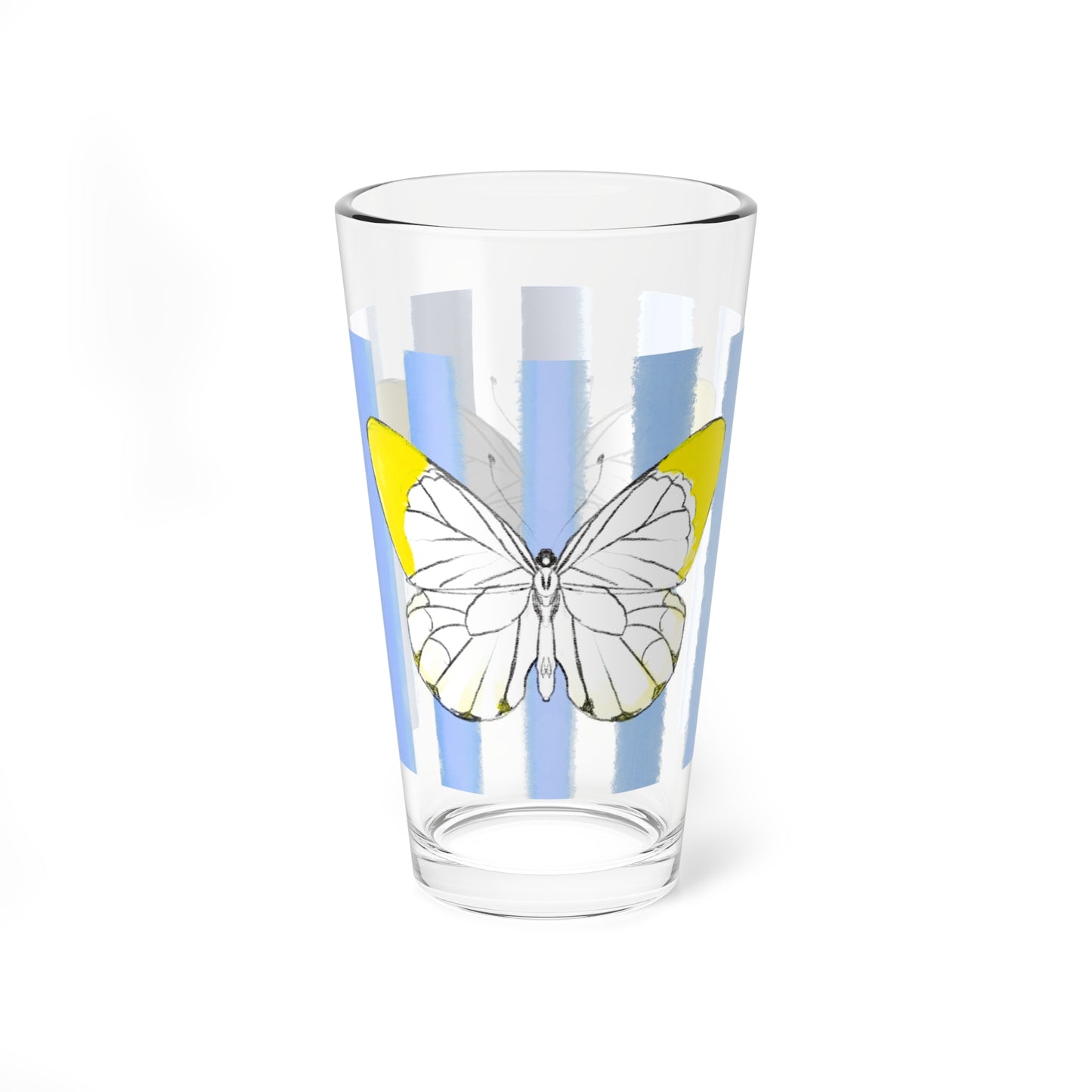 Pint Glass, 16oz Watercolor Stripes & Butterflies