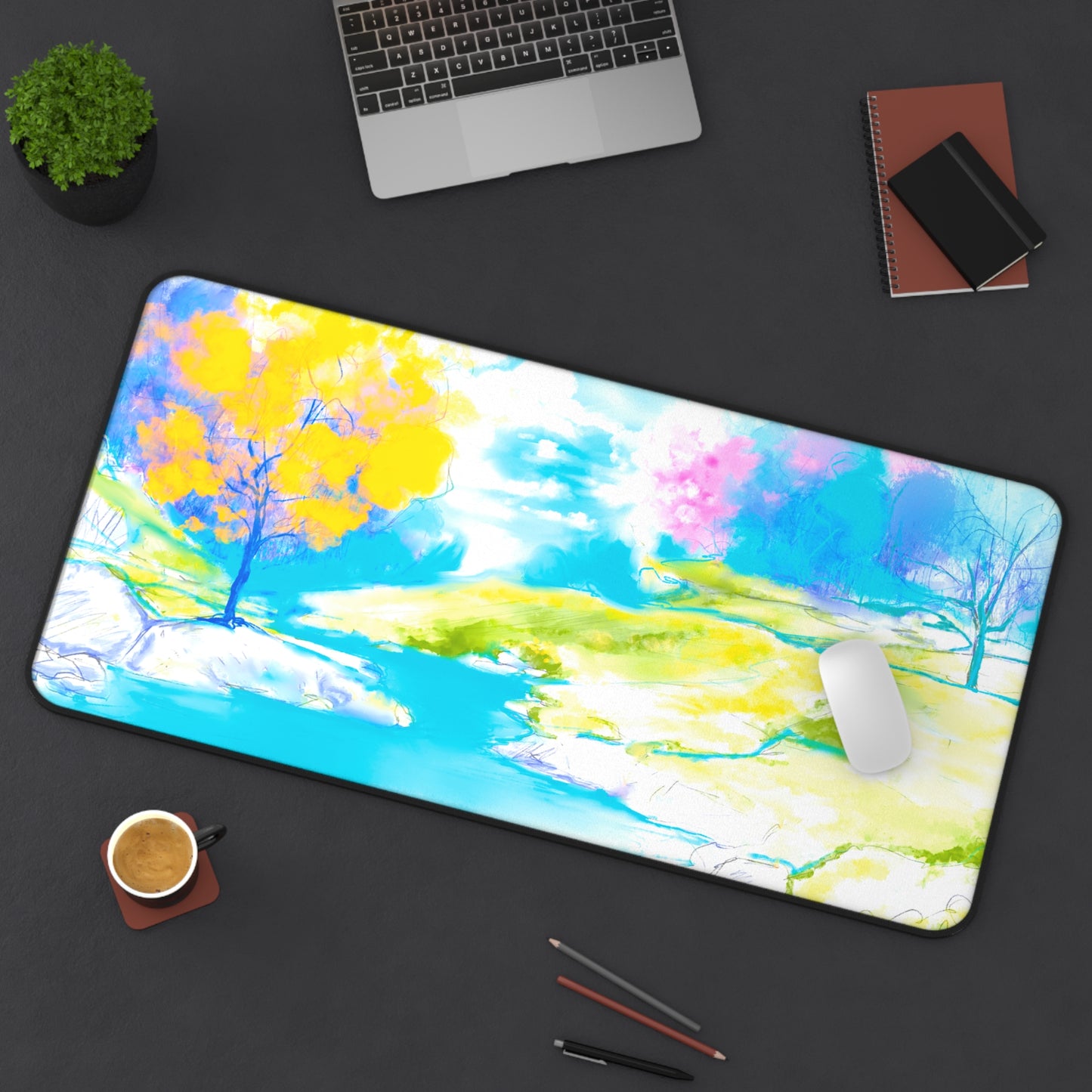 Joyful Landscapes Desk Mat, Yellow and Blue