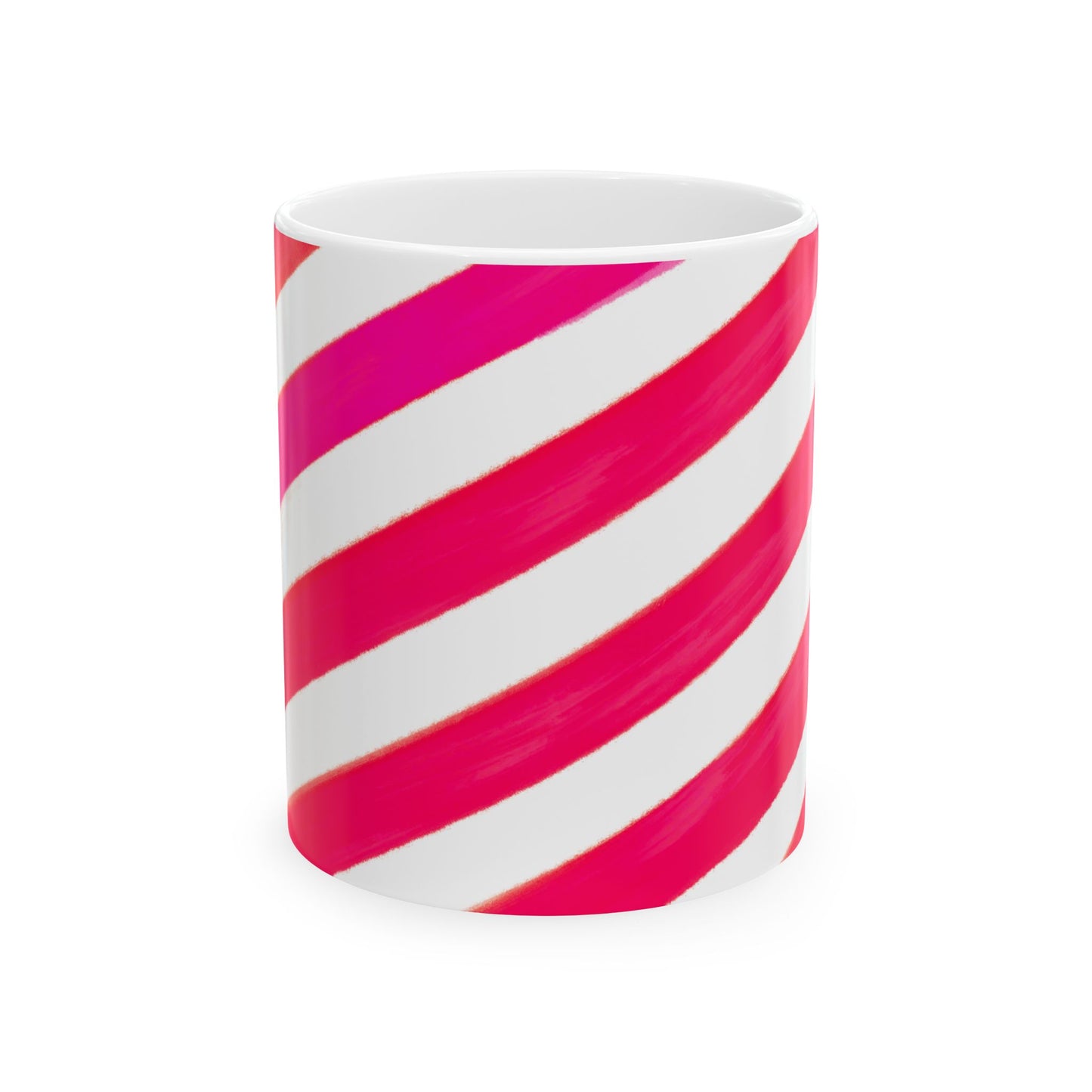 Diagonal Stripe Ceramic Mug in Raspberry Red, 11oz