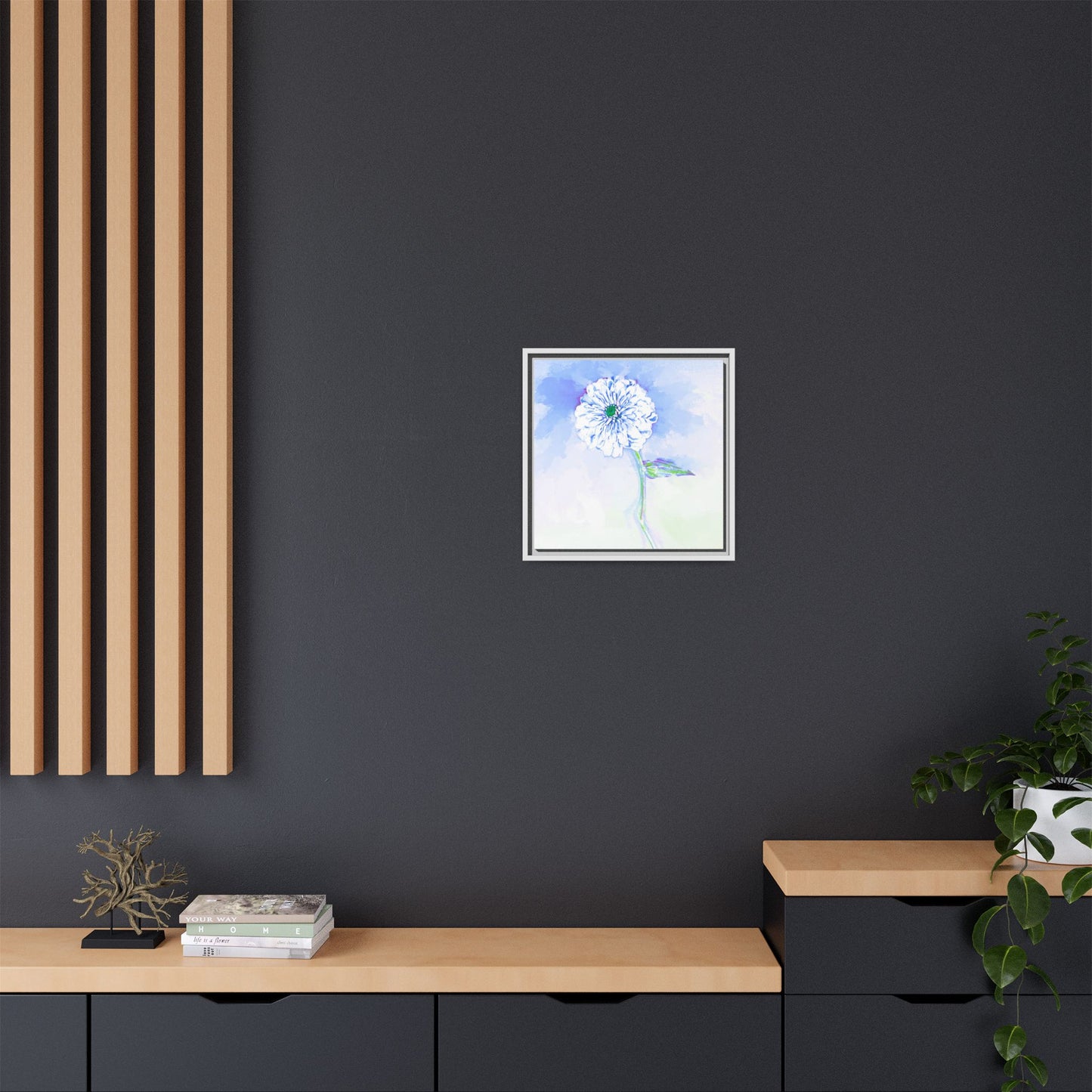 Zinnia Color Splash Matte Canvas Soft Blue Framed