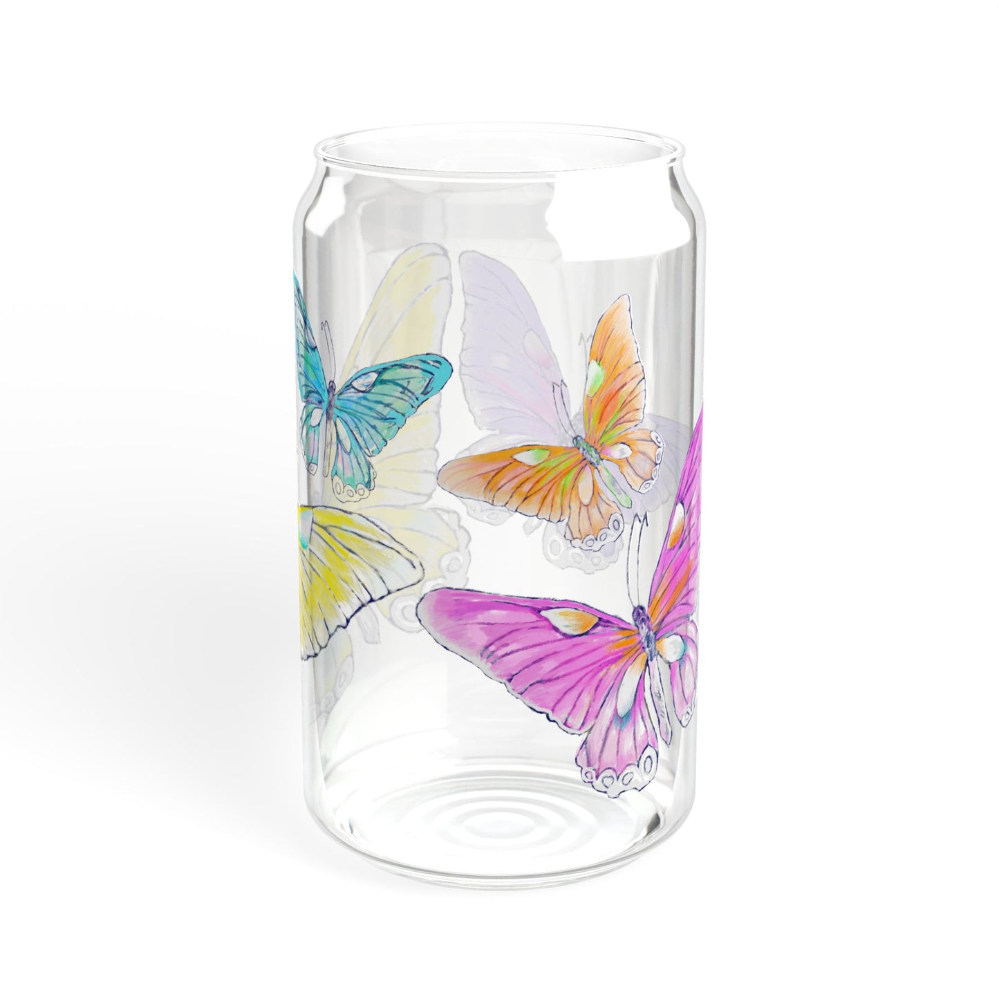 Butterfly Swing, Largest Butterfly is Yellow, Sipper Glass, 16oz, Choose With or Without lid