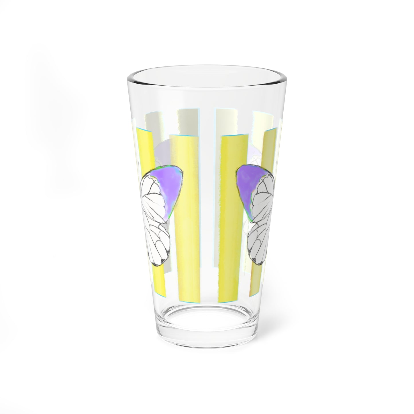 Pint Glass, 16oz Watercolor Stripes & Butterflies