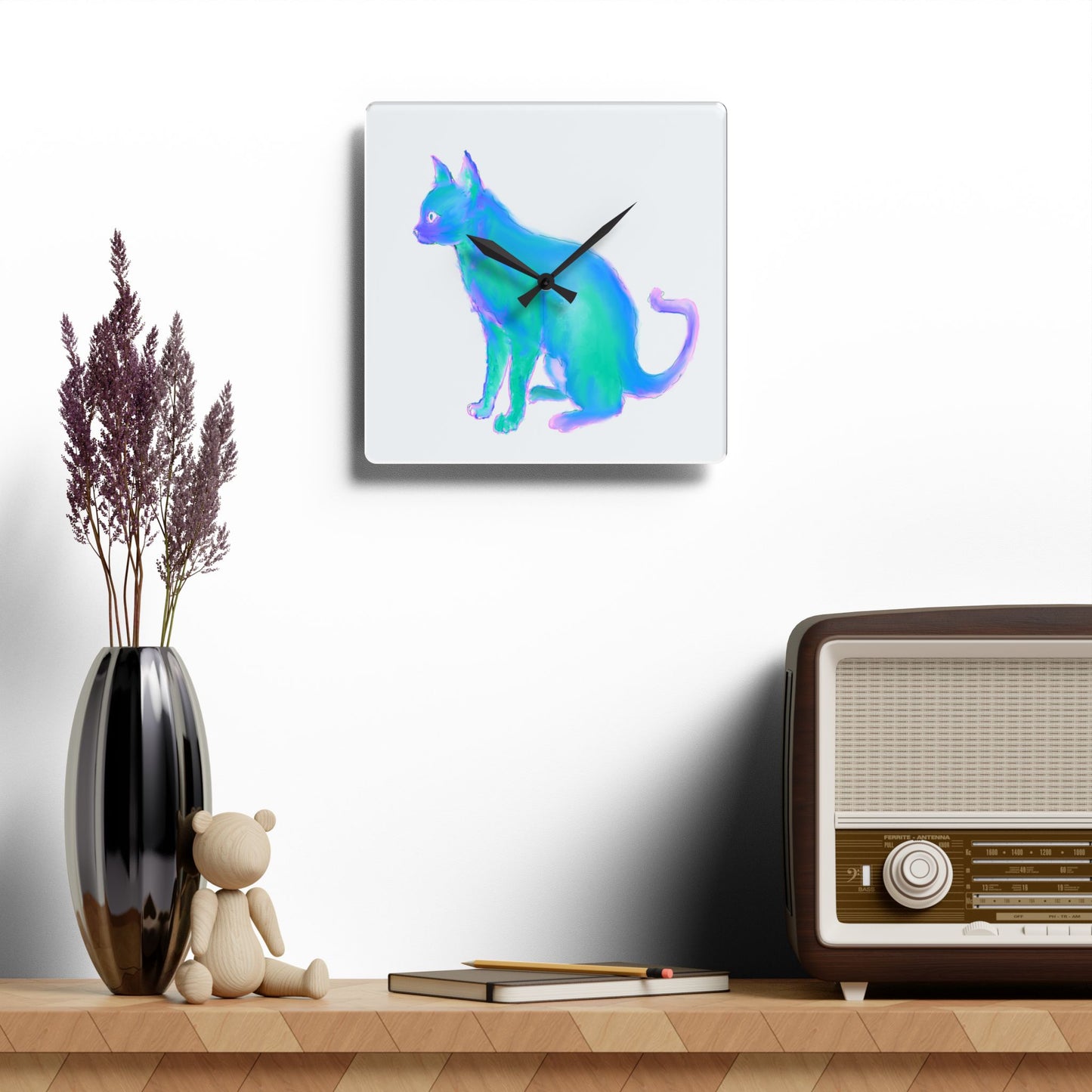Colorful Dogs & Cats Wall Clock in Blue and Green