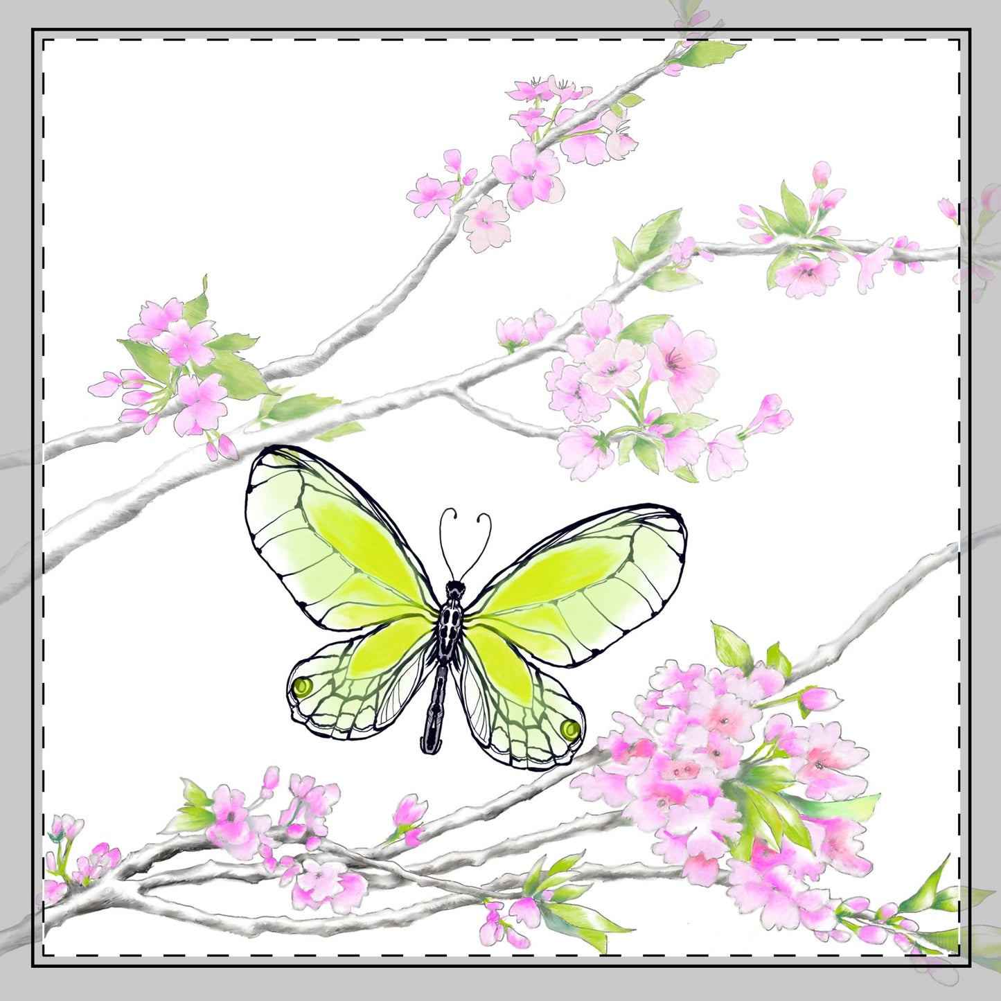 Butterfly Blossom Romp Poly Twill Napkin Yellow Green #6 end of table