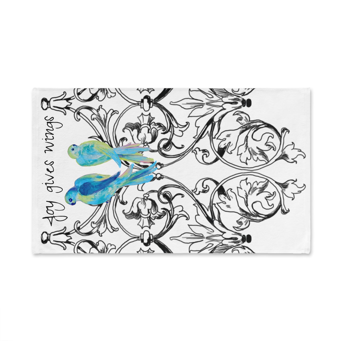 Hand Towel Wrought Iron Whimsy "Joy gives wings"