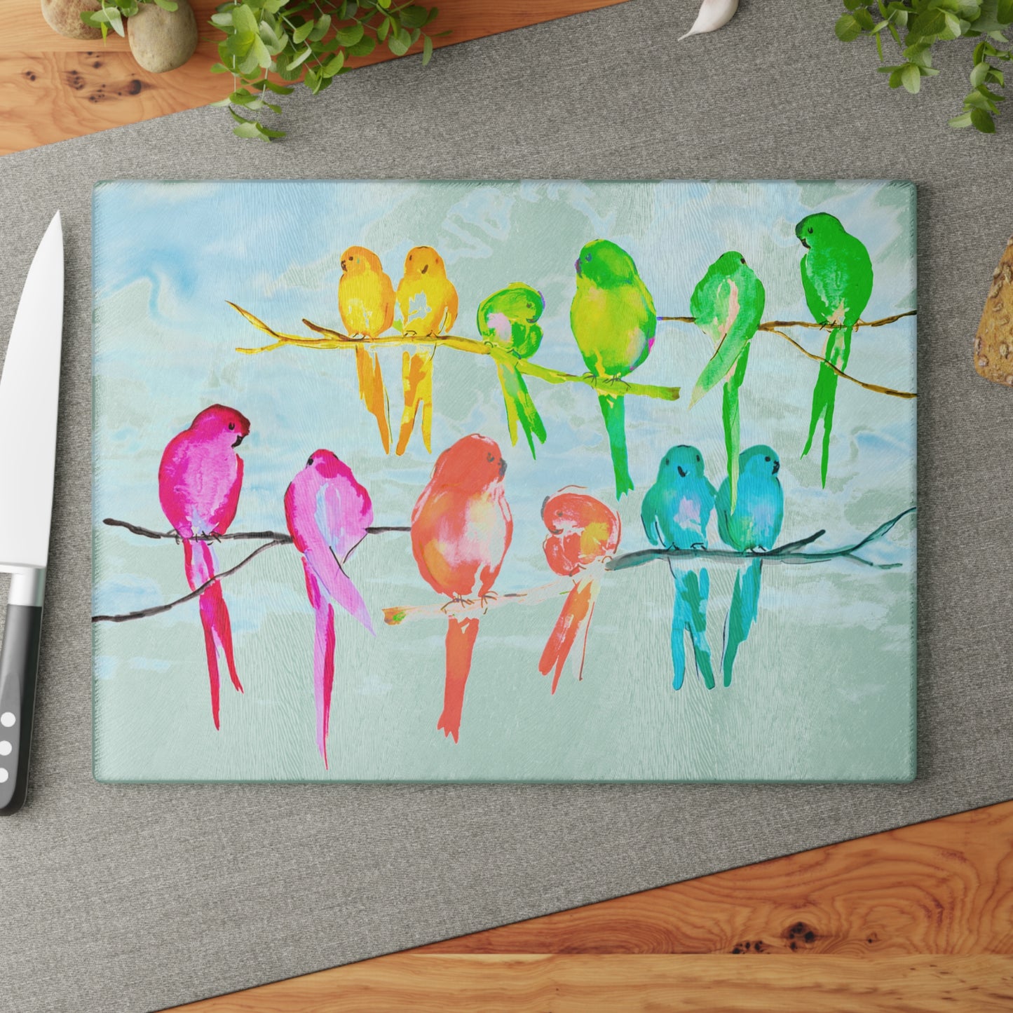 Glass Cutting Board Birds on a Branch